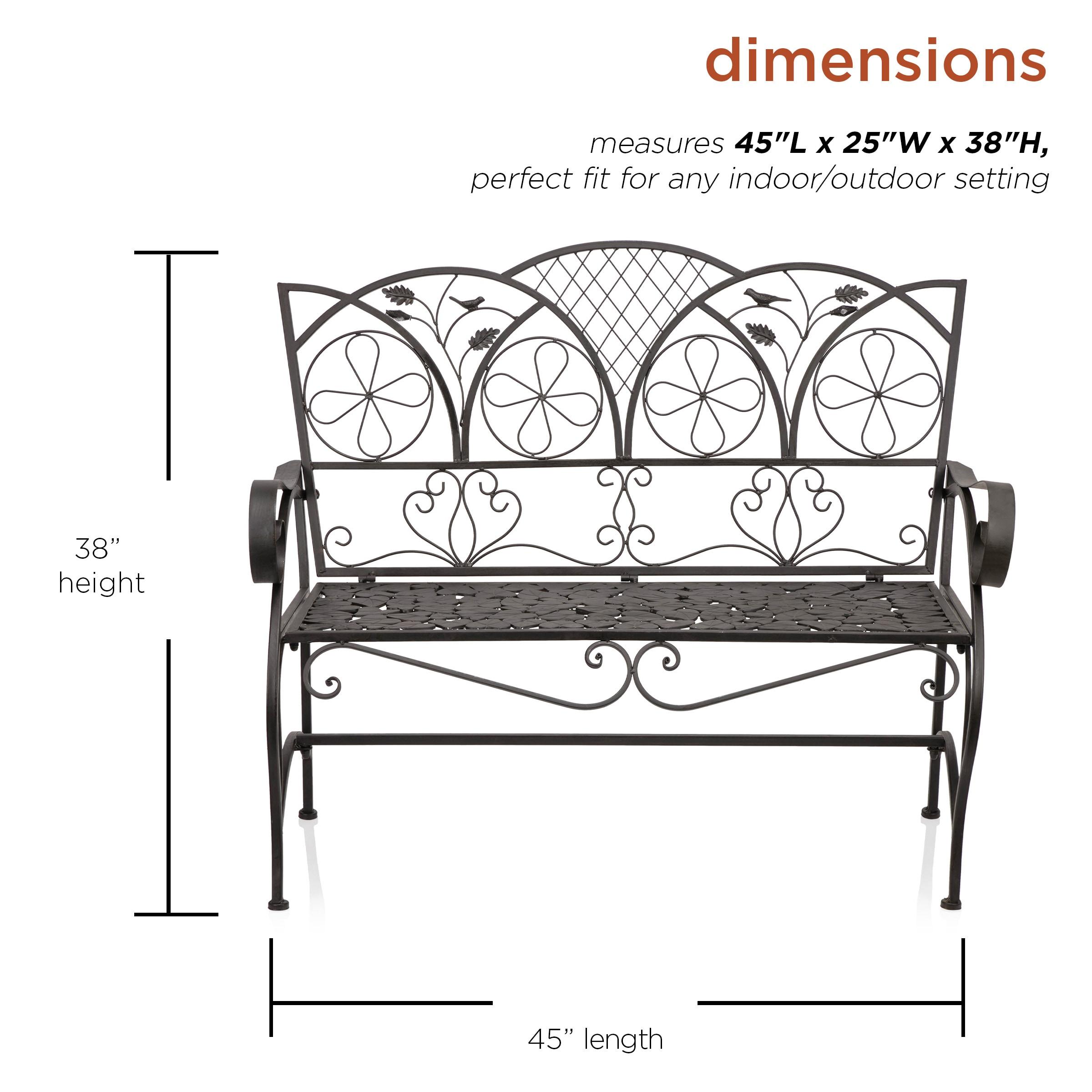 38" x 45" Iron Birds and Leaves Outdoor Garden Bench Brown - Alpine Corporation: Weatherproof, Decorative Yard Seating