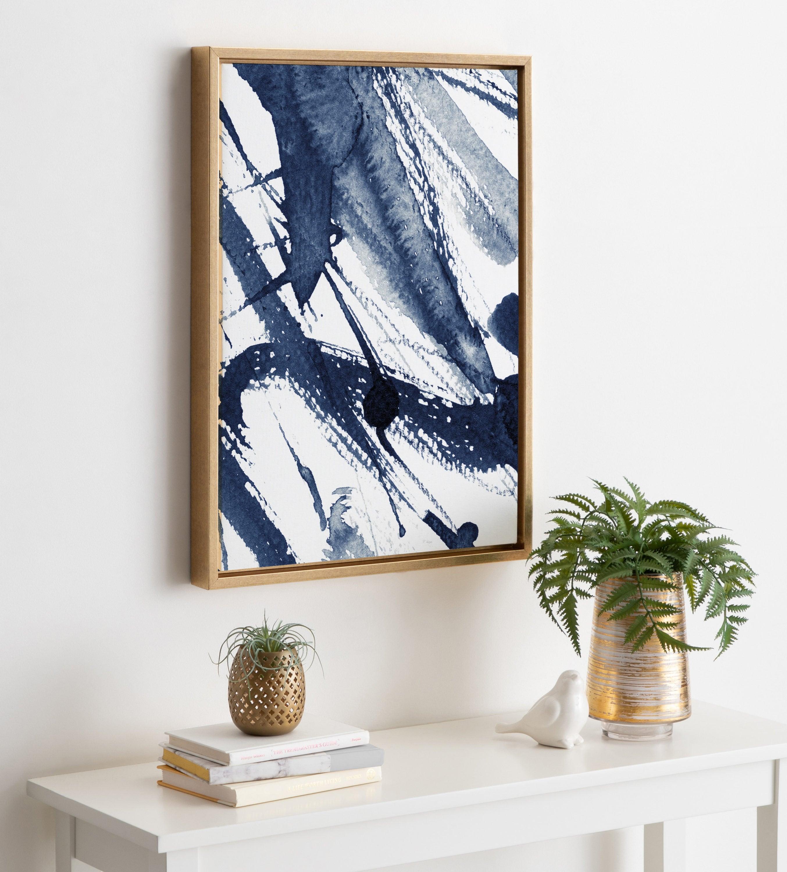 18" x 24" Sylvie Indigo Watercolor Framed Canvas by Amy Peterson Gold - Kate & Laurel All Things Decor