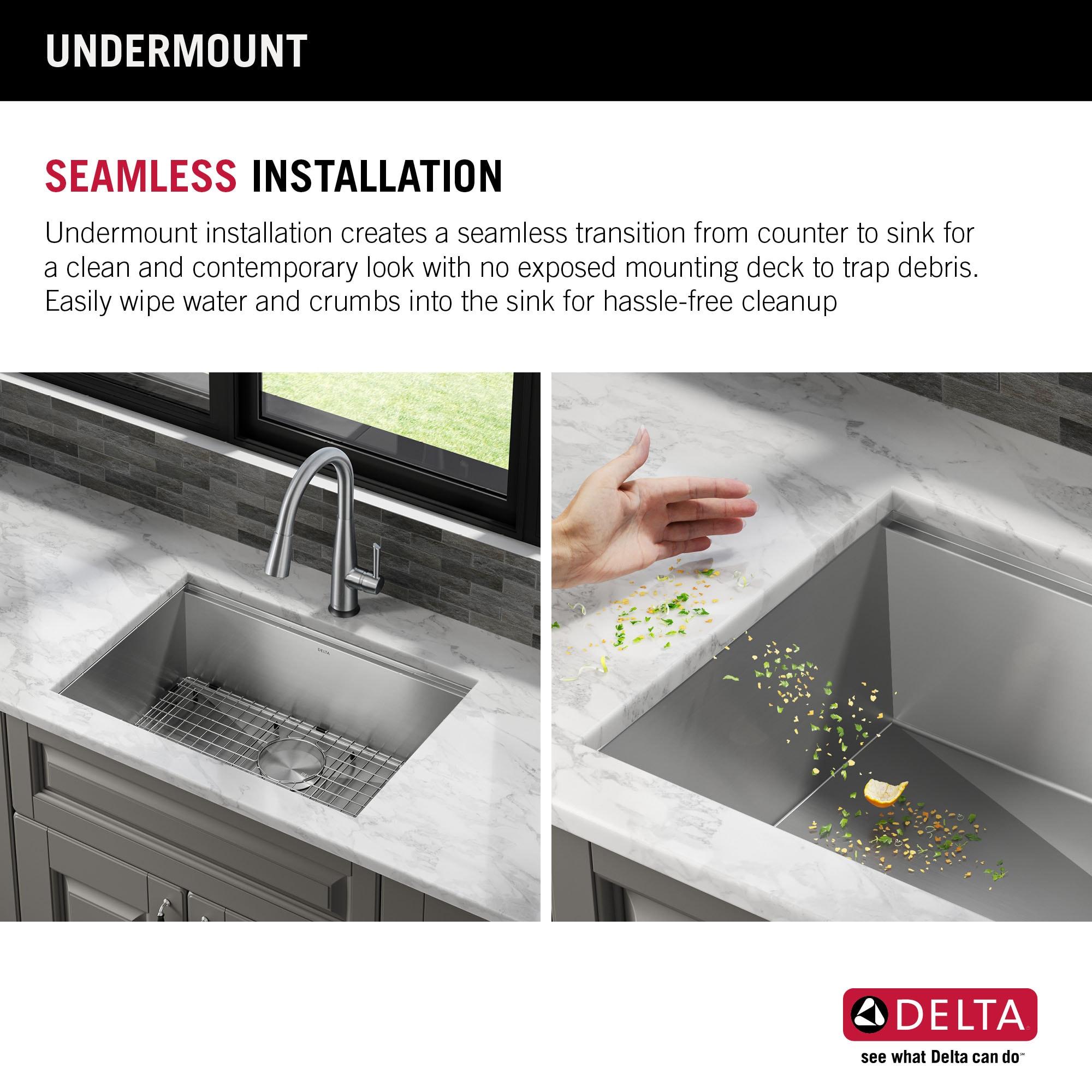 Delta Rivet™ 27" L Workstation Kitchen Sink Undermount 16 Gauge Stainless Steel Single Bowl with WorkFlow™ Ledge