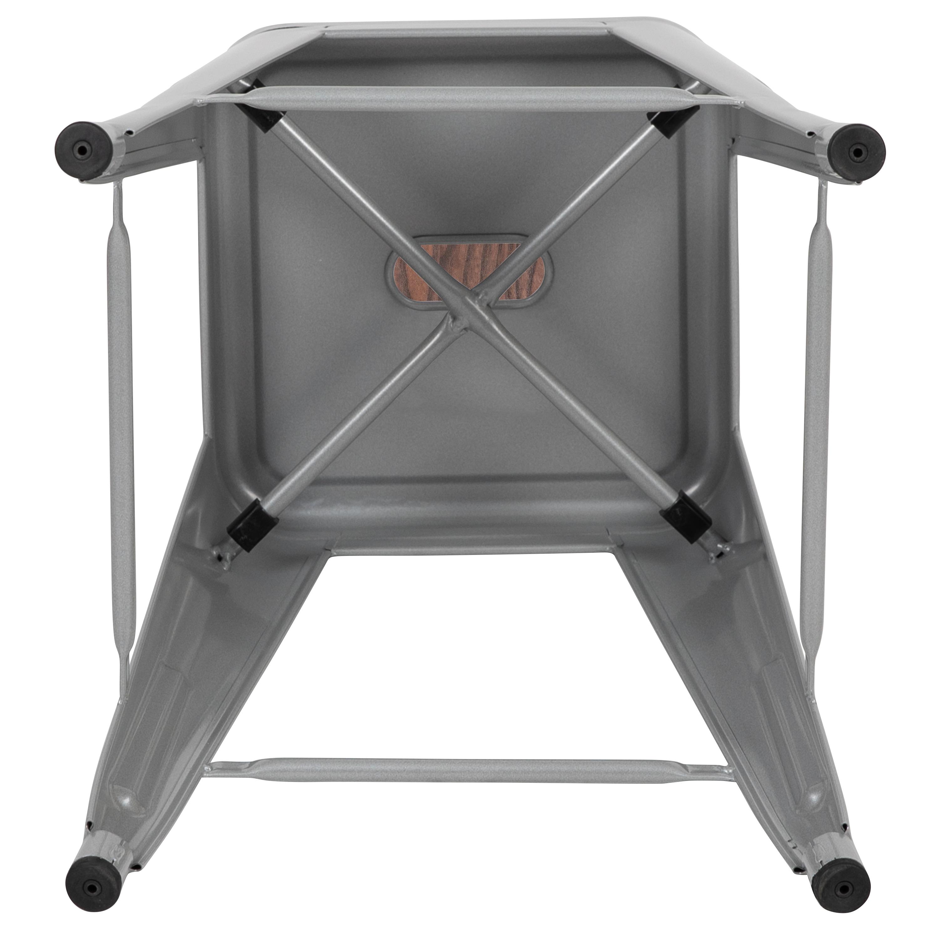 Flash Furniture 24" High Metal Counter-Height, Indoor Bar Stool with Wood Seat in Silver - Stackable Set of 4