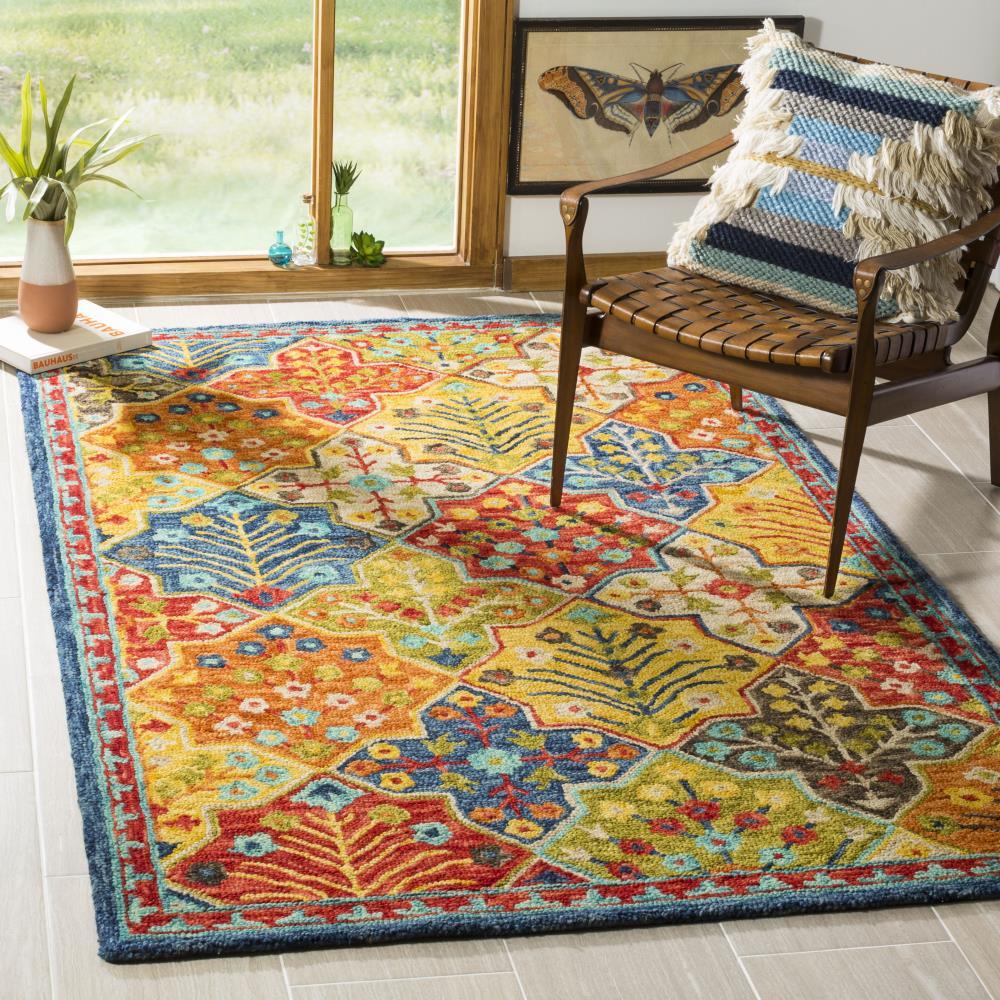 Aspen APN514 Hand Tufted Area Rug - Blue/Orange - 5' X 8' - Safavieh.
