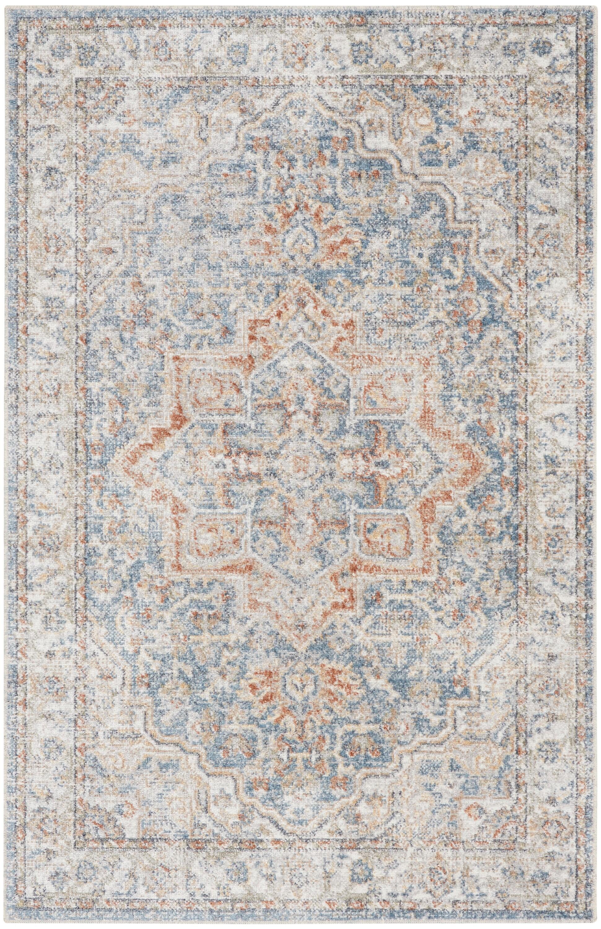 Nourison Astra Machine Washable Vintage Medallion Indoor Rug Denim Multi 4' x 6'