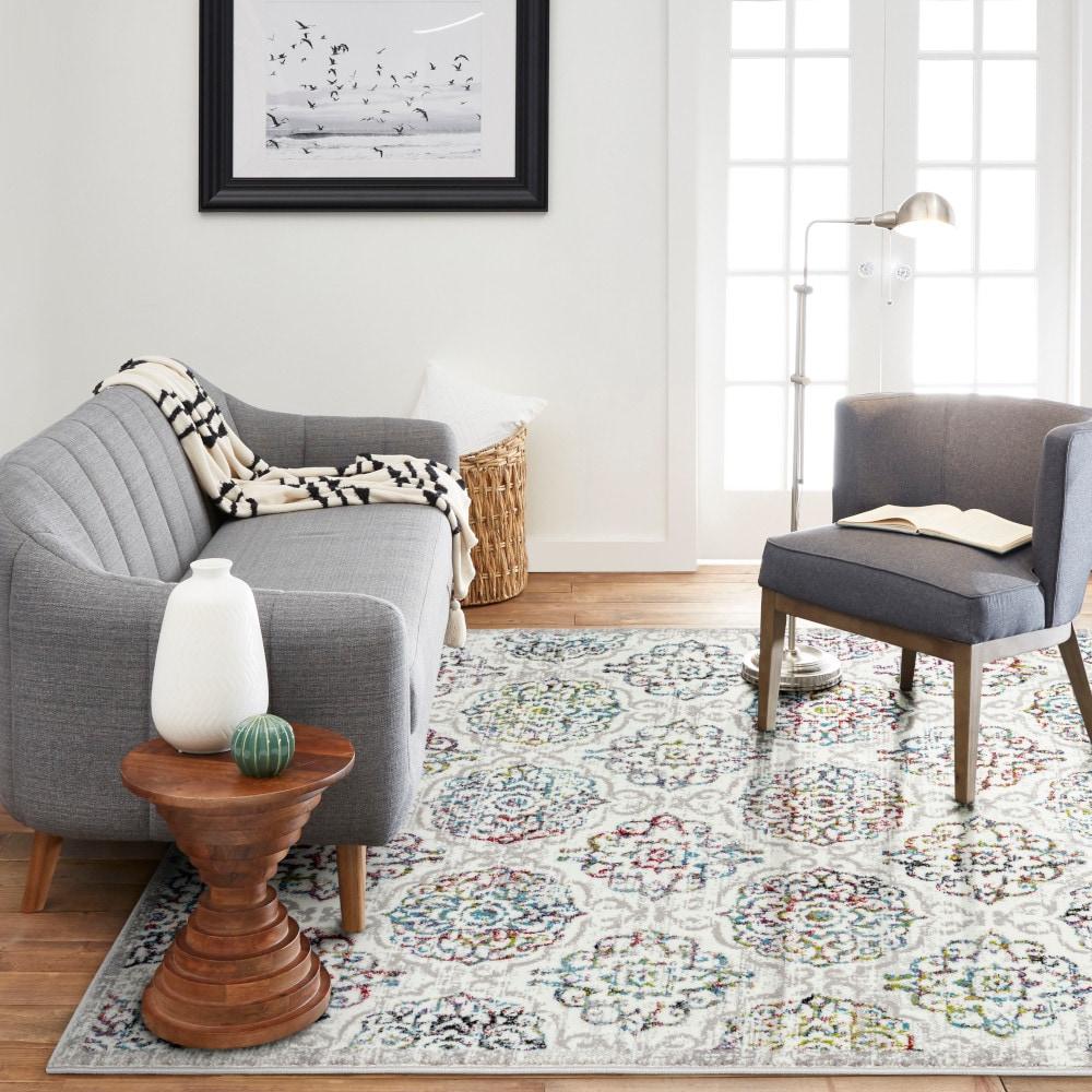 Home Dynamix Boho Andorra Transitional Damask Area Rug Ivory/Blue/Black, 5'2"x7'2"