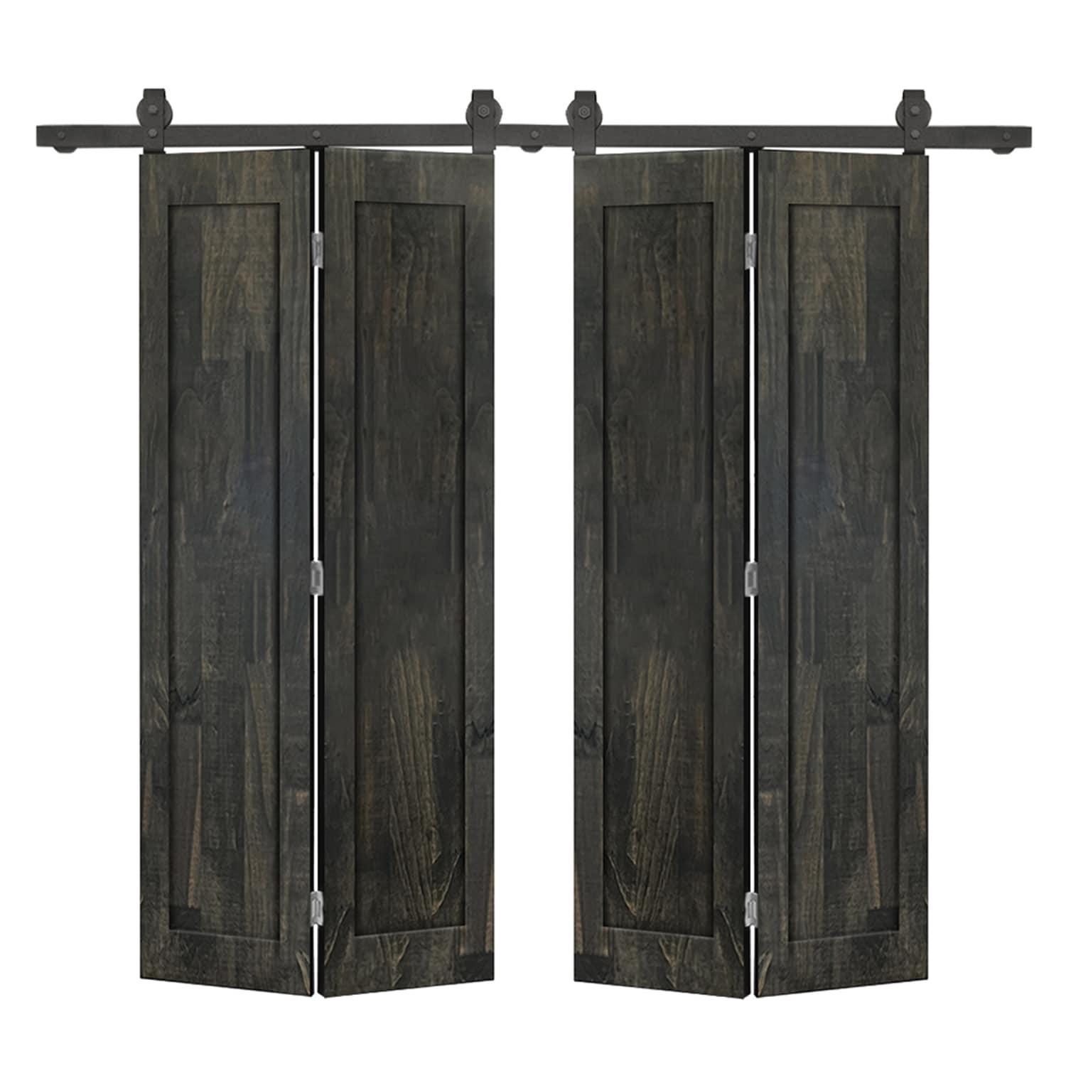 Calhome 1 Panel Shaker Pine Wood Double Bi-Fold Door with Sliding Barn Door Hardware Kit