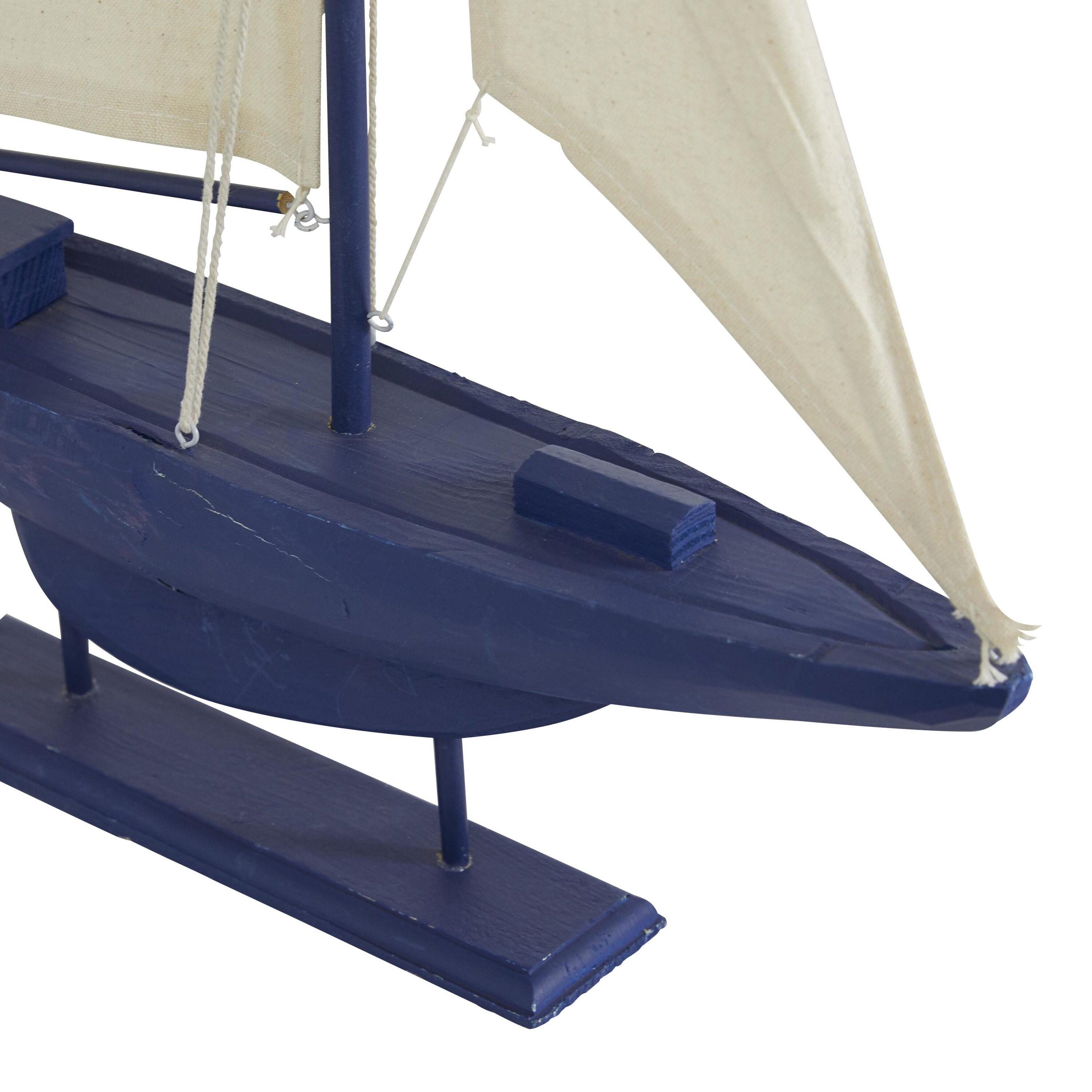 17" x 28" Dark Blue Wood Sail Boat Sculpture with Lifelike Rigging, by DecMode