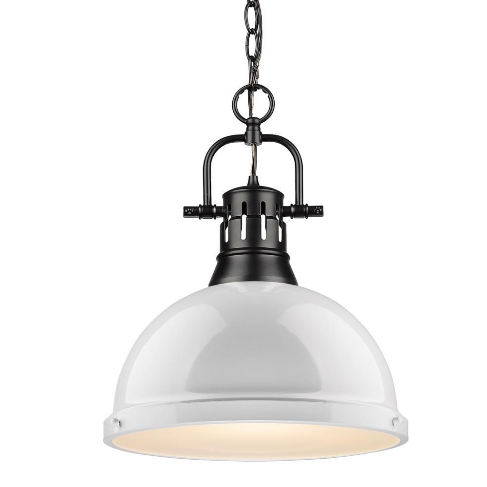 Golden Lighting Duncan 1-Light Large Pendant with Chain in Matte Black with White