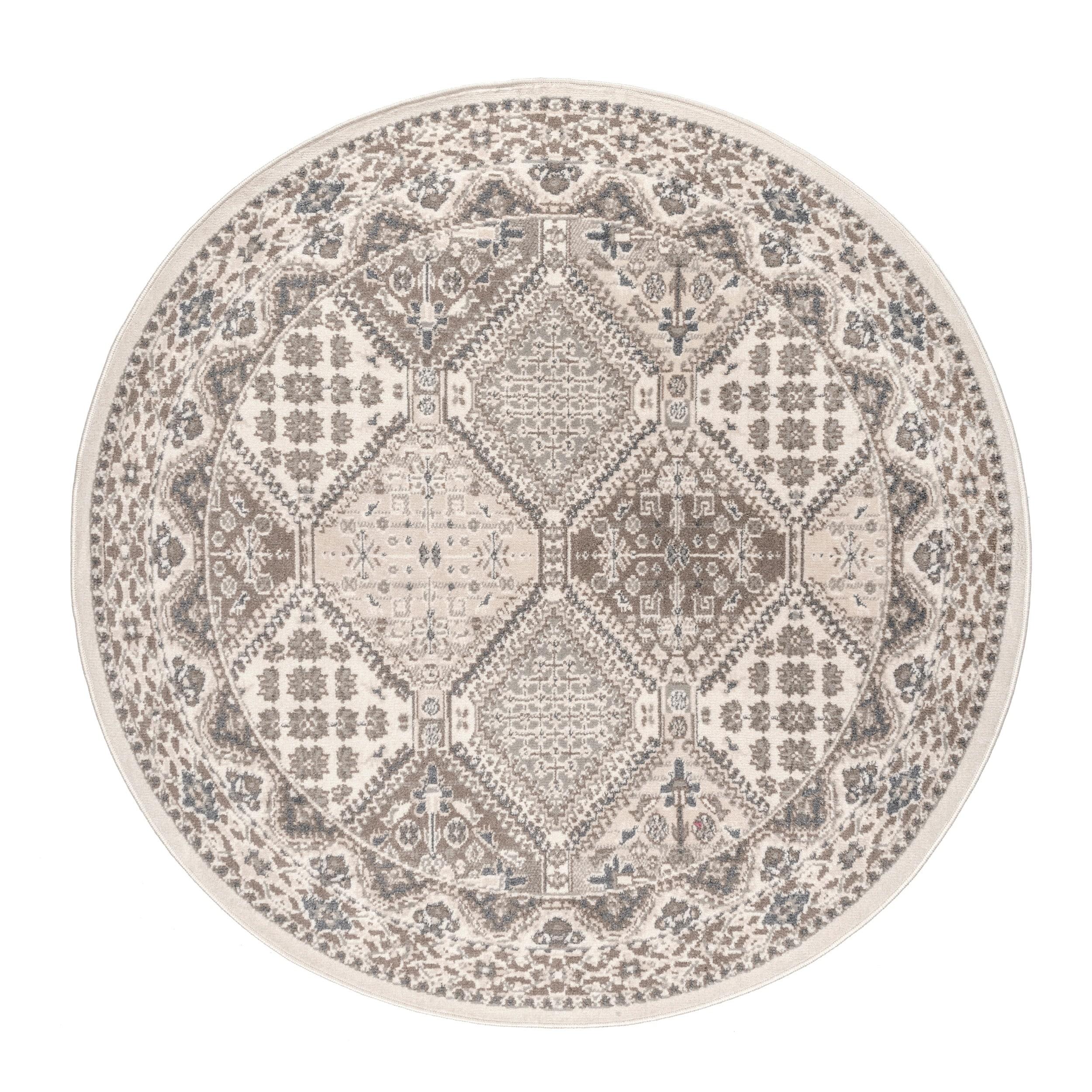 Nuloom 6 Round Becca  Tiled Indoor Area Rug, Beige, Faded Transitional Design, Stain Resistant, BedroomLiving Room, Kitchen,