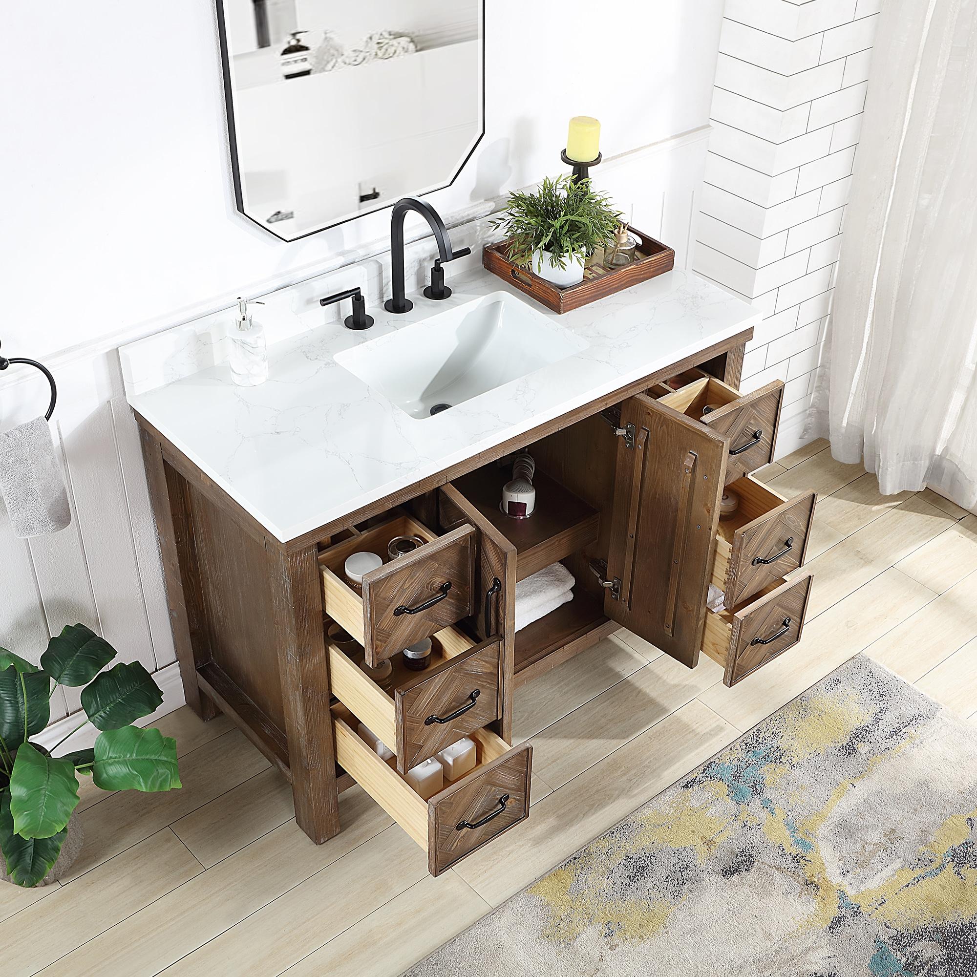 Javier 48" Bath Vanity in Spruce Antique Gray with White Grain Composite Stone