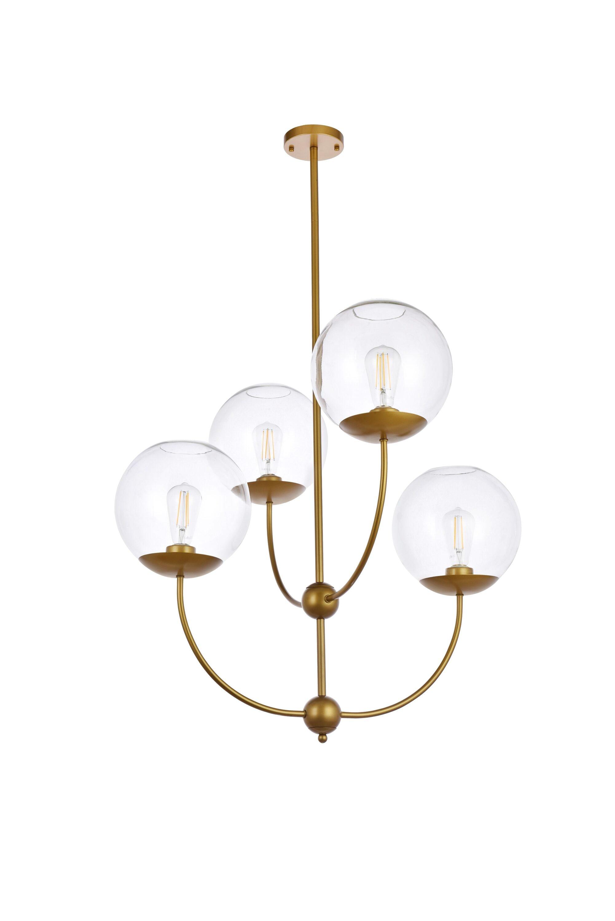 Elegant Lighting Lennon 31.5 inch pendant in brass with clear shade
