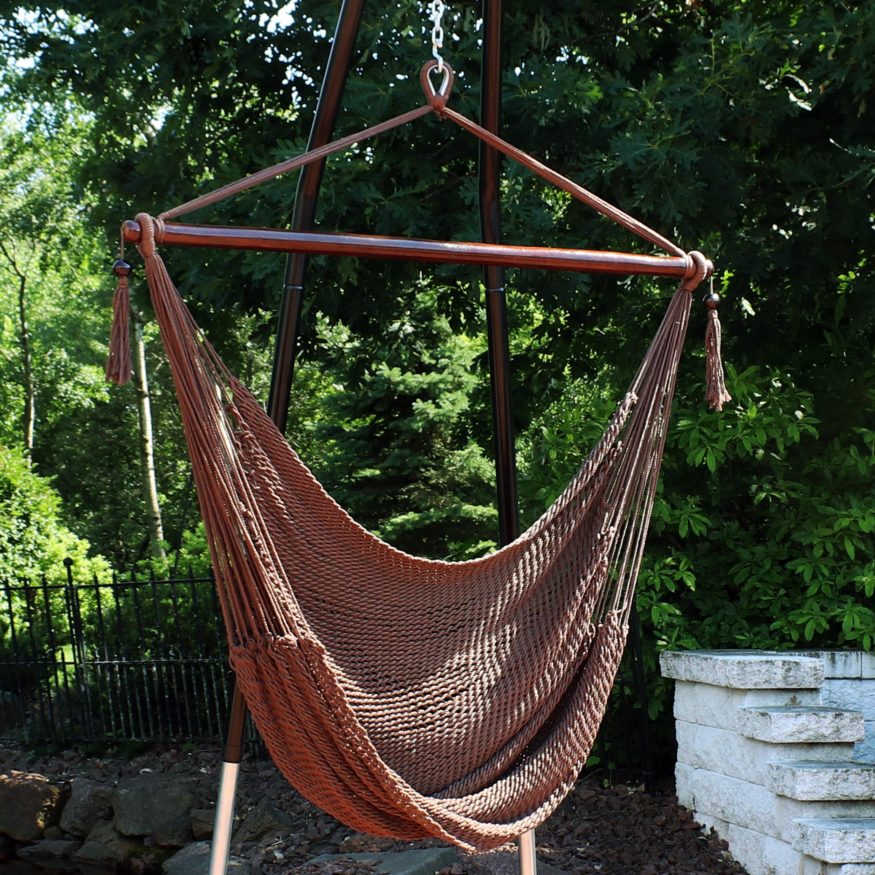 Sunnydaze Caribbean Style Extra Large Hanging Rope Hammock Chair Swing for Backyard and Patio - Mocha