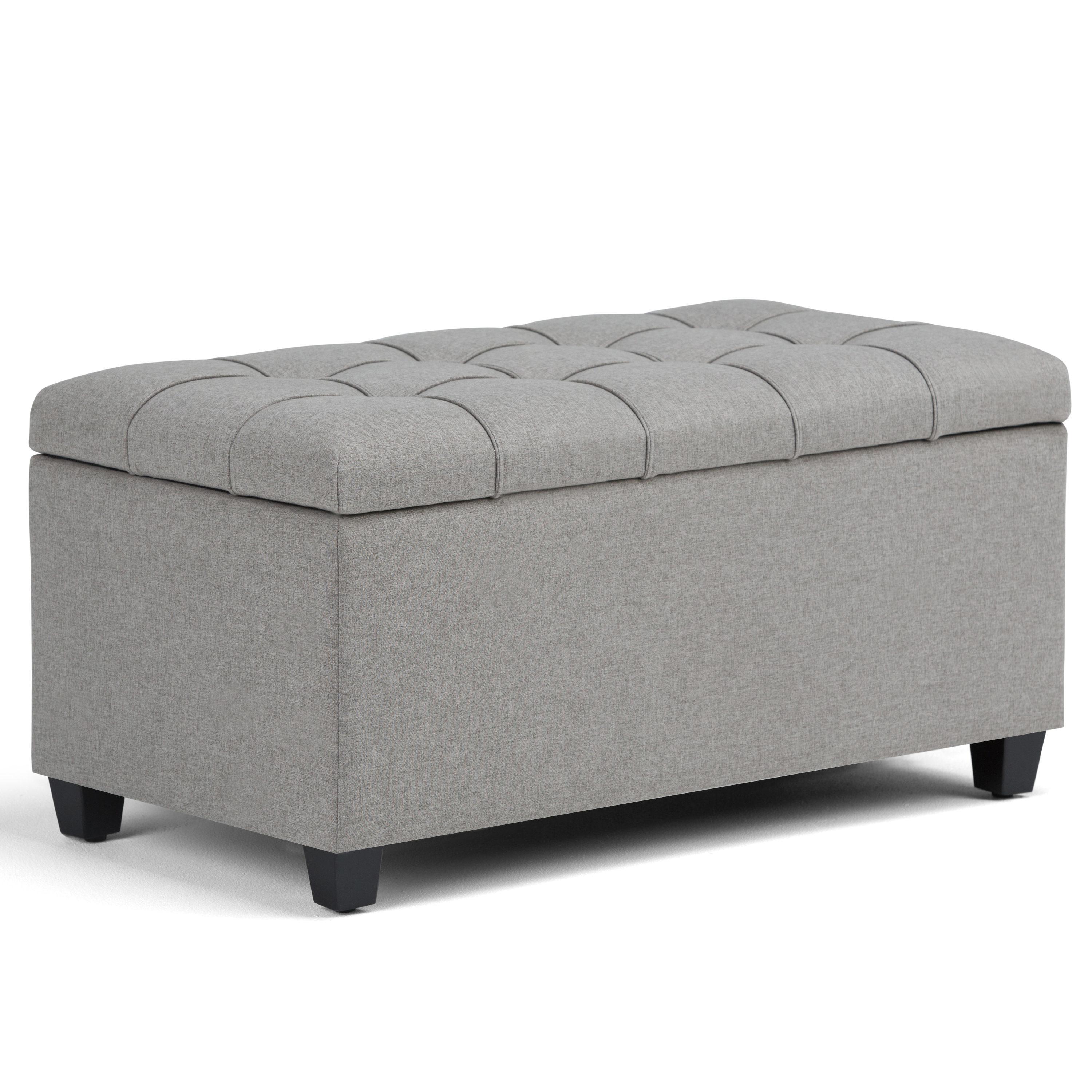 Simpli Home Sienna 33"W Upholstered Storage Ottoman Bench with Lift-Up Tufted Top