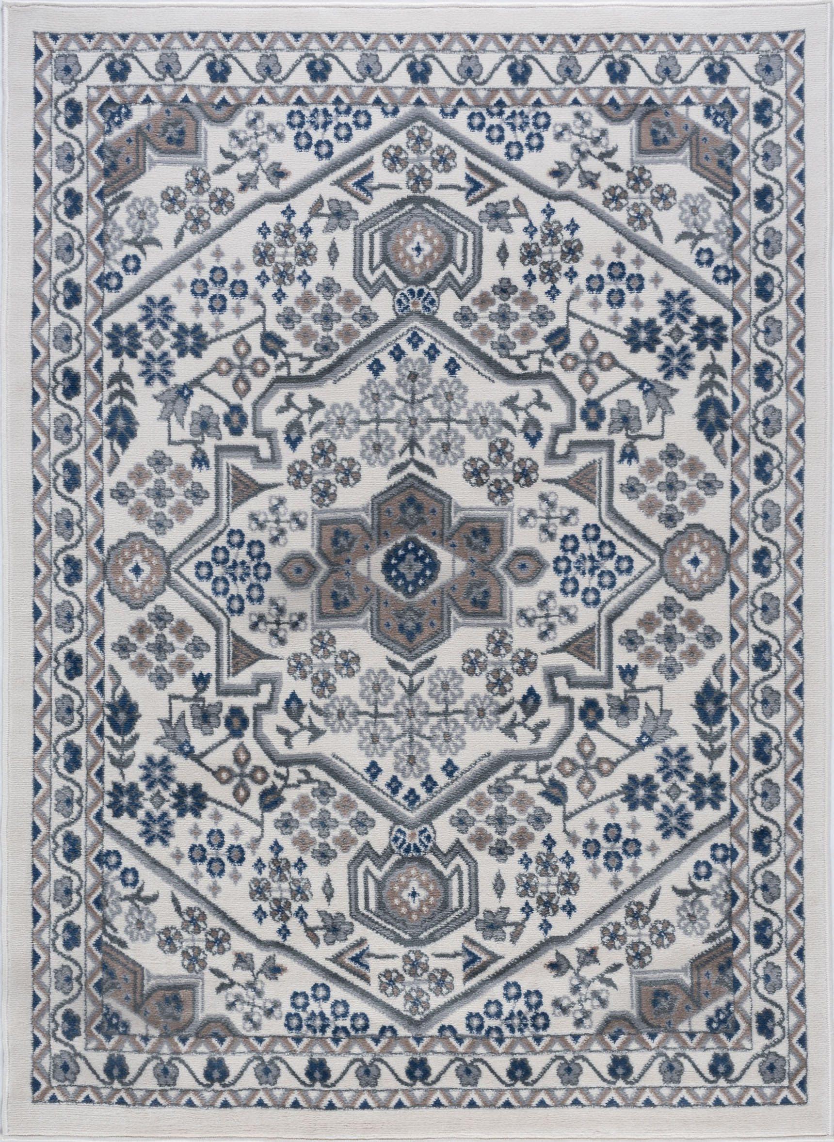 Tayse Hampton Area Rug HMP4017 Traditional Cream Petals Scrolls 5' x 7' Rectangle