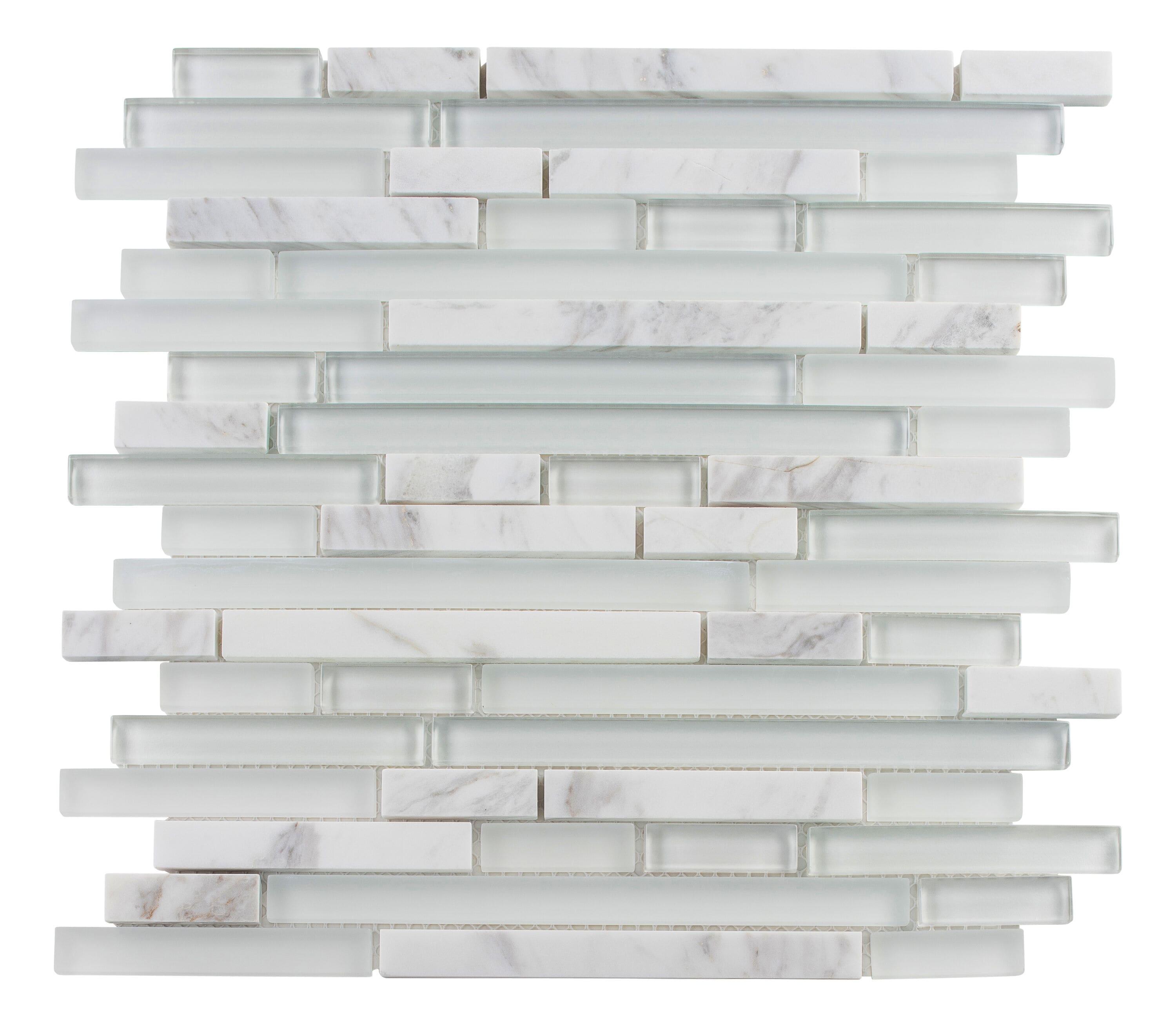 Bravio Glass and Natural Stone Linear Mosaic Kitchen Backsplash, Bathroom, Shower, Pool, Wall and Floor Tile