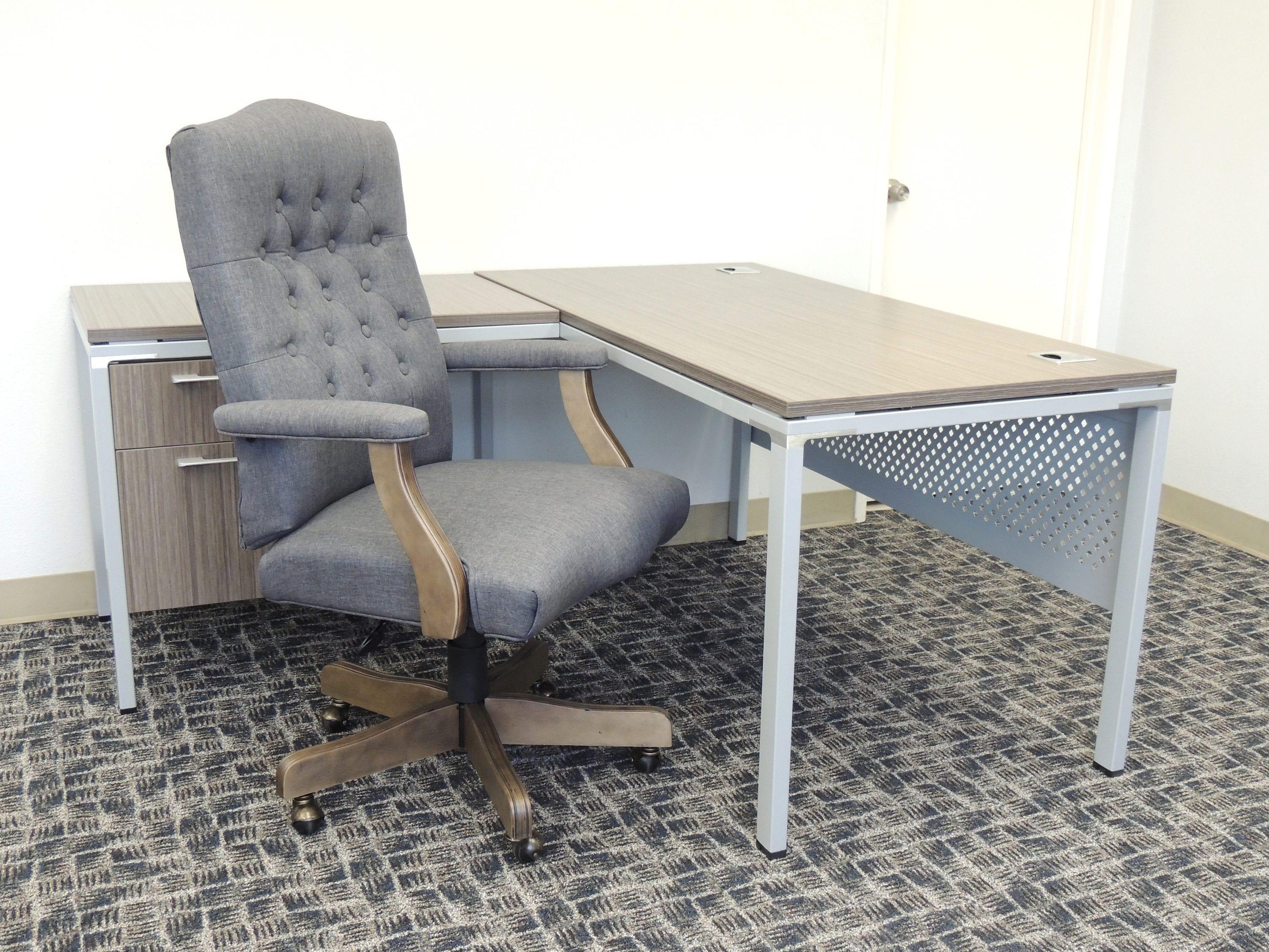Traditional Executive Chair Slate Gray - Boss Office Products: Driftwood Base, Brass Castors, Pneumatic Lift