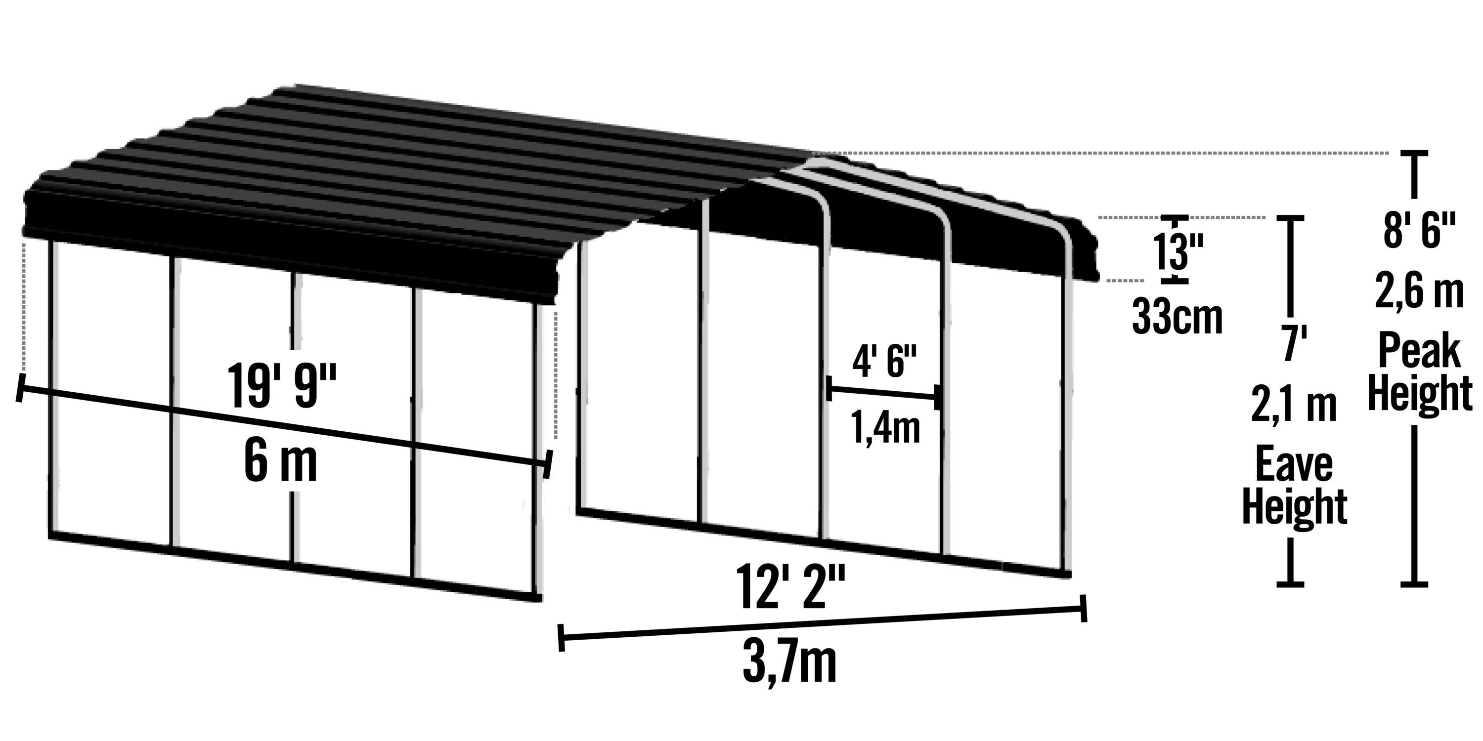 Steel Carport, 12 ft. x 20 ft. x 7 ft. Galvanized Black/Charcoal