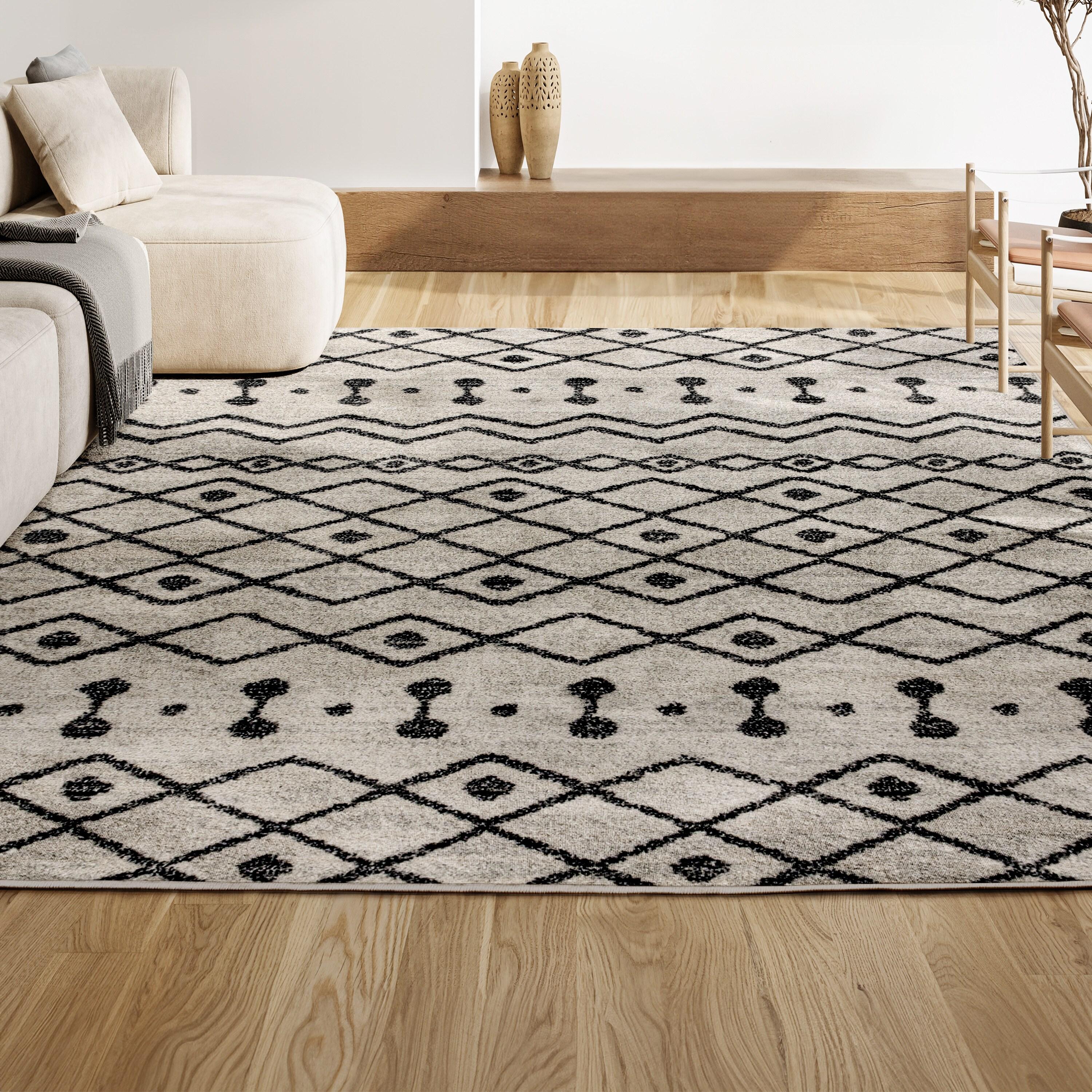 3'x5' Aksil Moroccan Beni Souk Area Rug, Cream/Black - JONATHAN Y