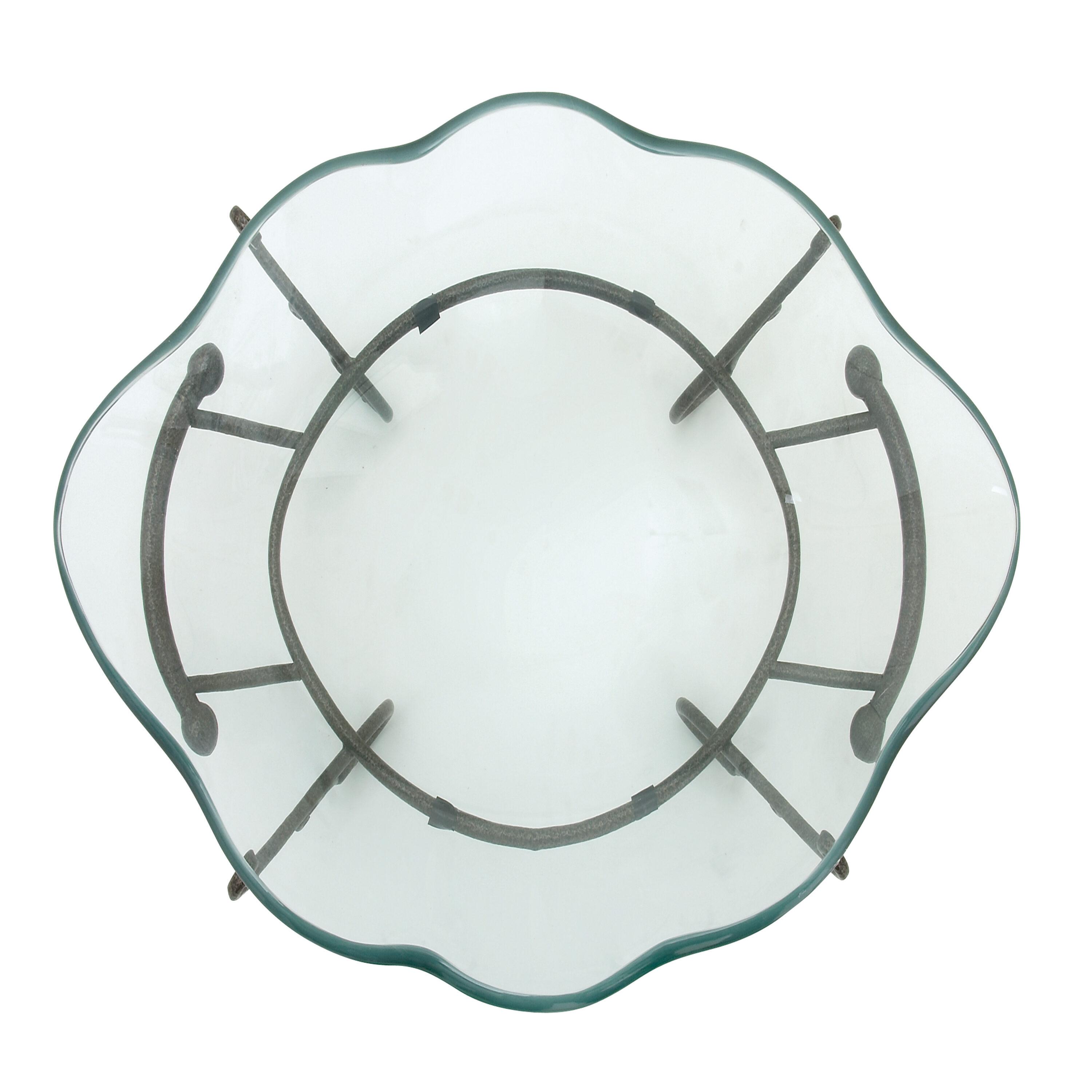 DecMode 23" x 9" Clear Tempered Glass Kitchen Serving Bowl with Brown Metal Scroll Base, 1-Piece