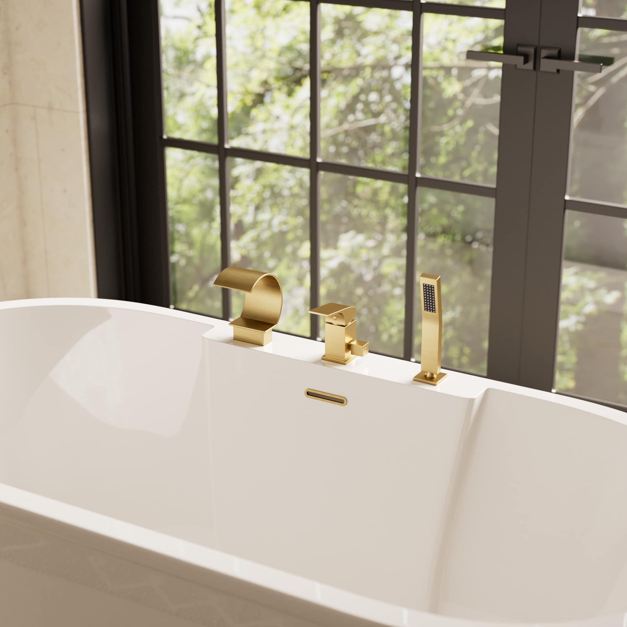 GRANDJOY Complete Shower System, 10" and 6" Dual Wall Mount Rain Shower Faucets with Handheld Shower Spray, High Pressure in Brushed Gold