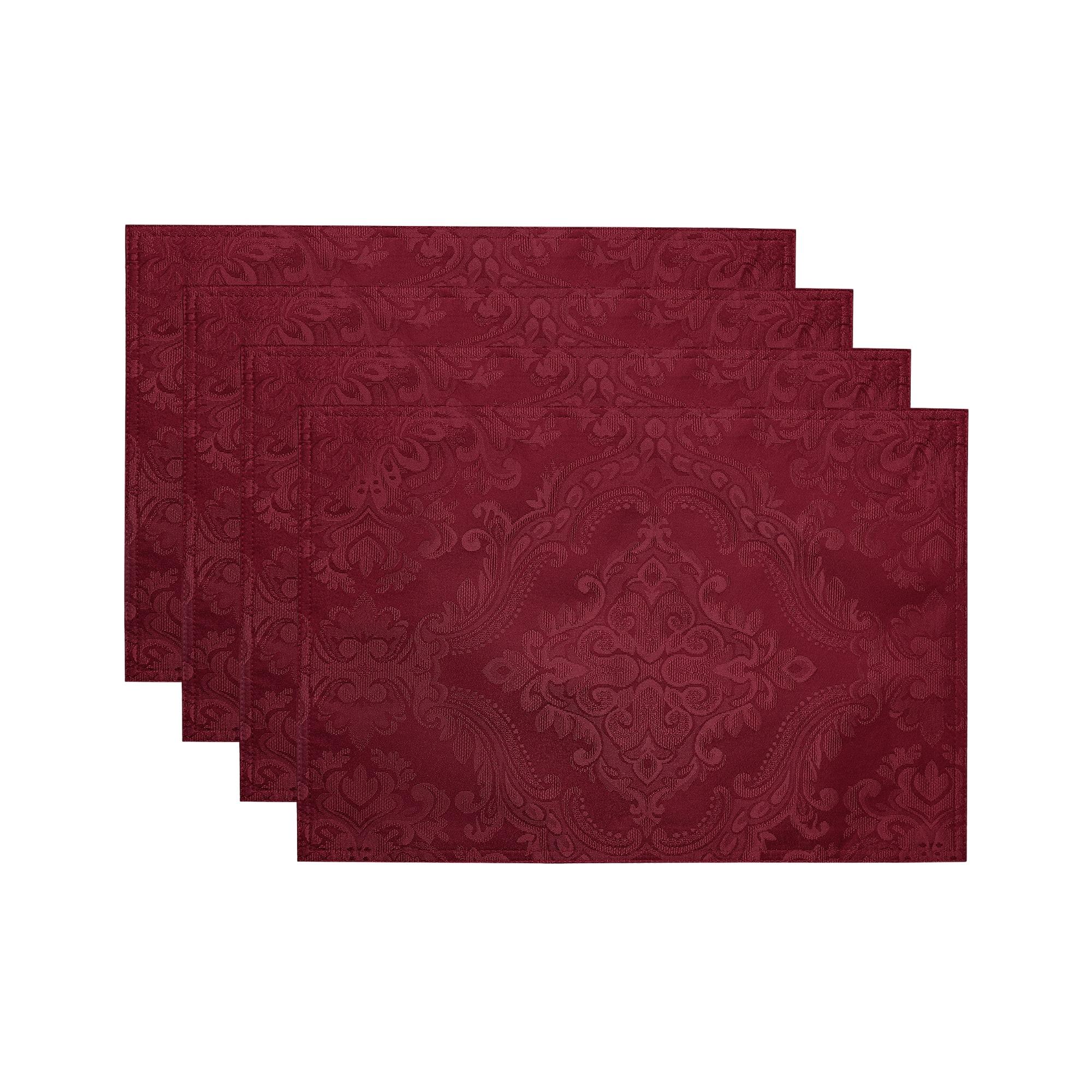 Caiden Elegance Damask Placemat, Set of 4 - 13" x 19" - Cranberry - Elrene Home Fashions