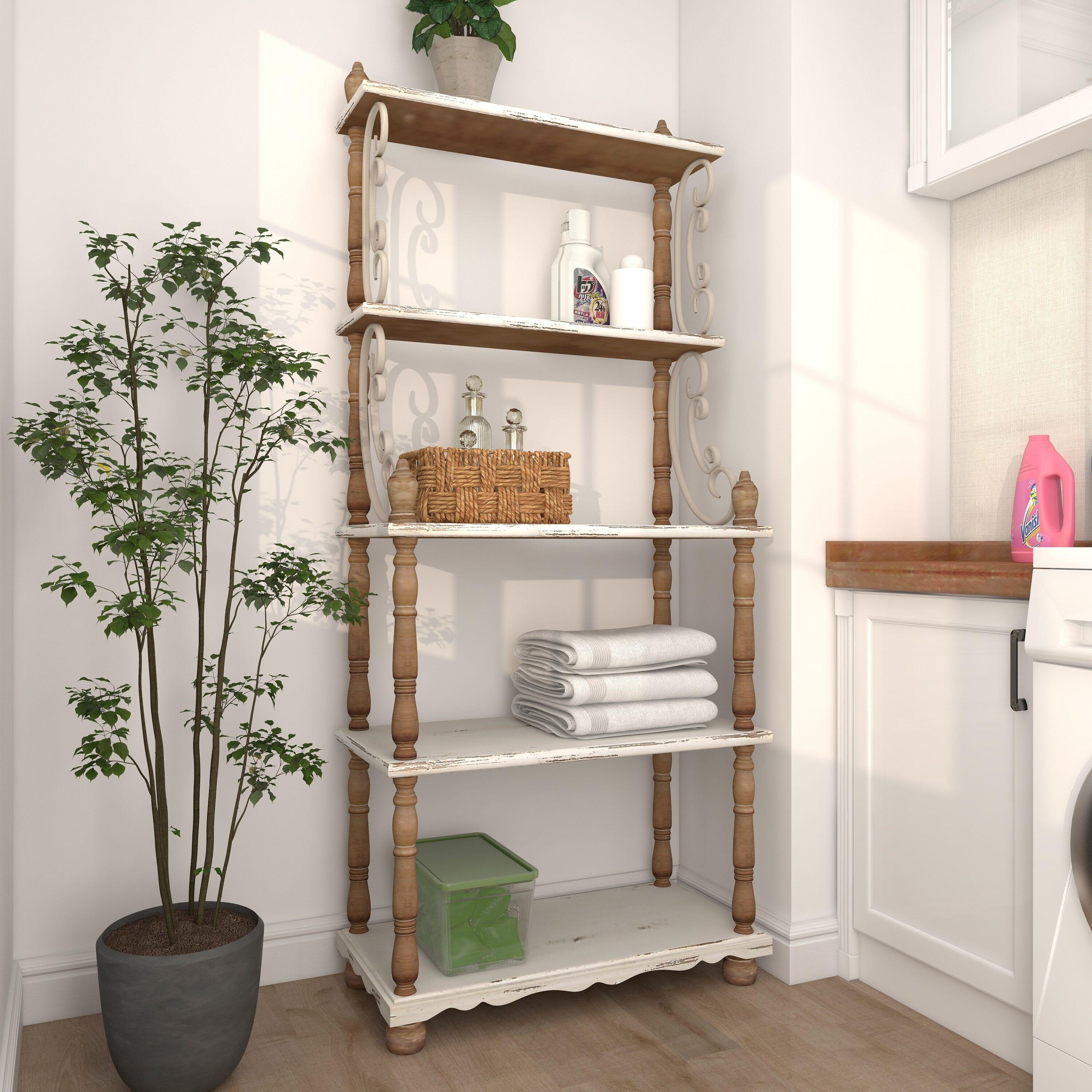 75" x 32" Farmhouse Wood Shelving Unit Off White - Olivia & May: 5-Tier Storage Bookcase