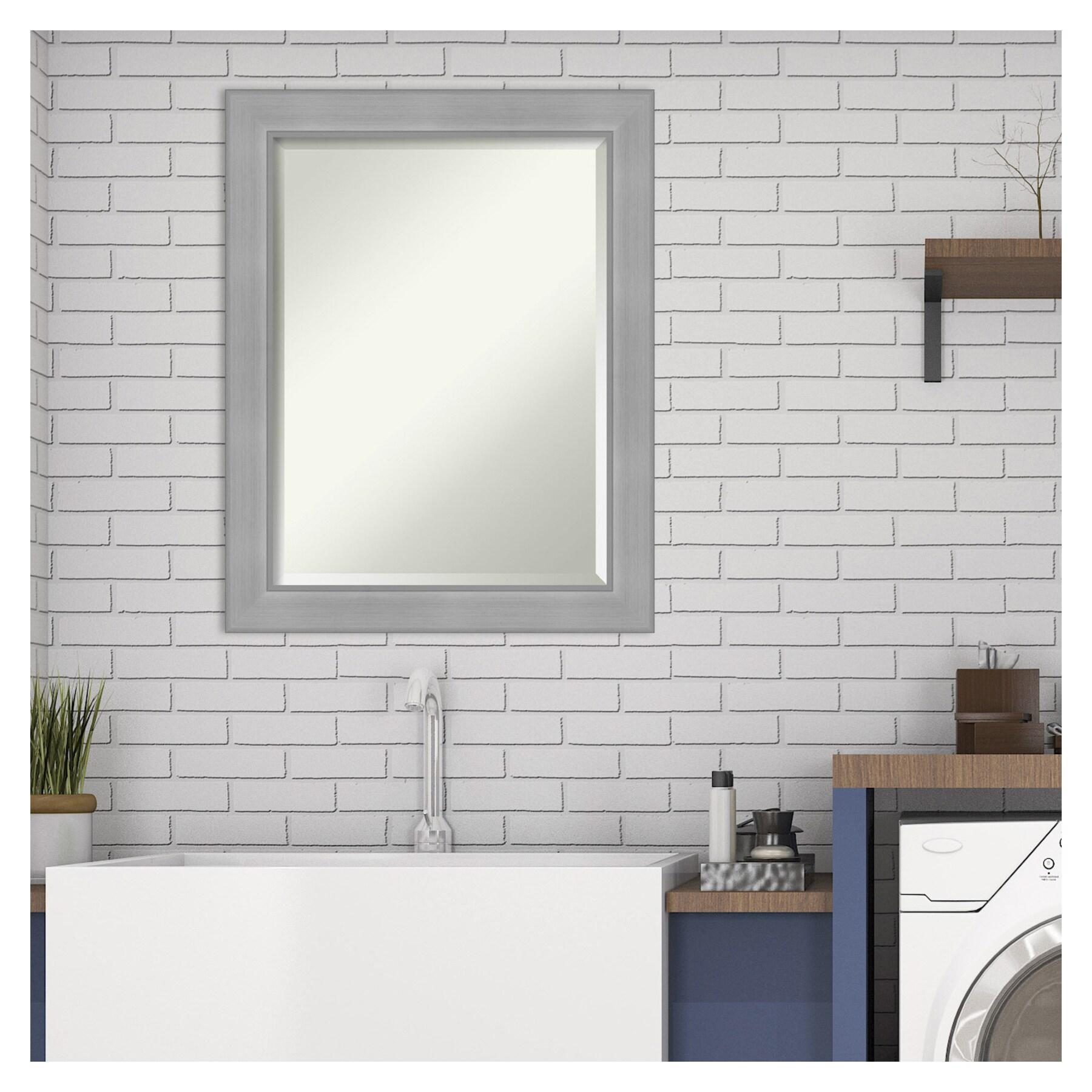 Amanti Art Beveled Bathroom Wall Mirror - Vista Brushed Nickel Frame Vista Brushed Nickel Outer Size: 22 x 28 in