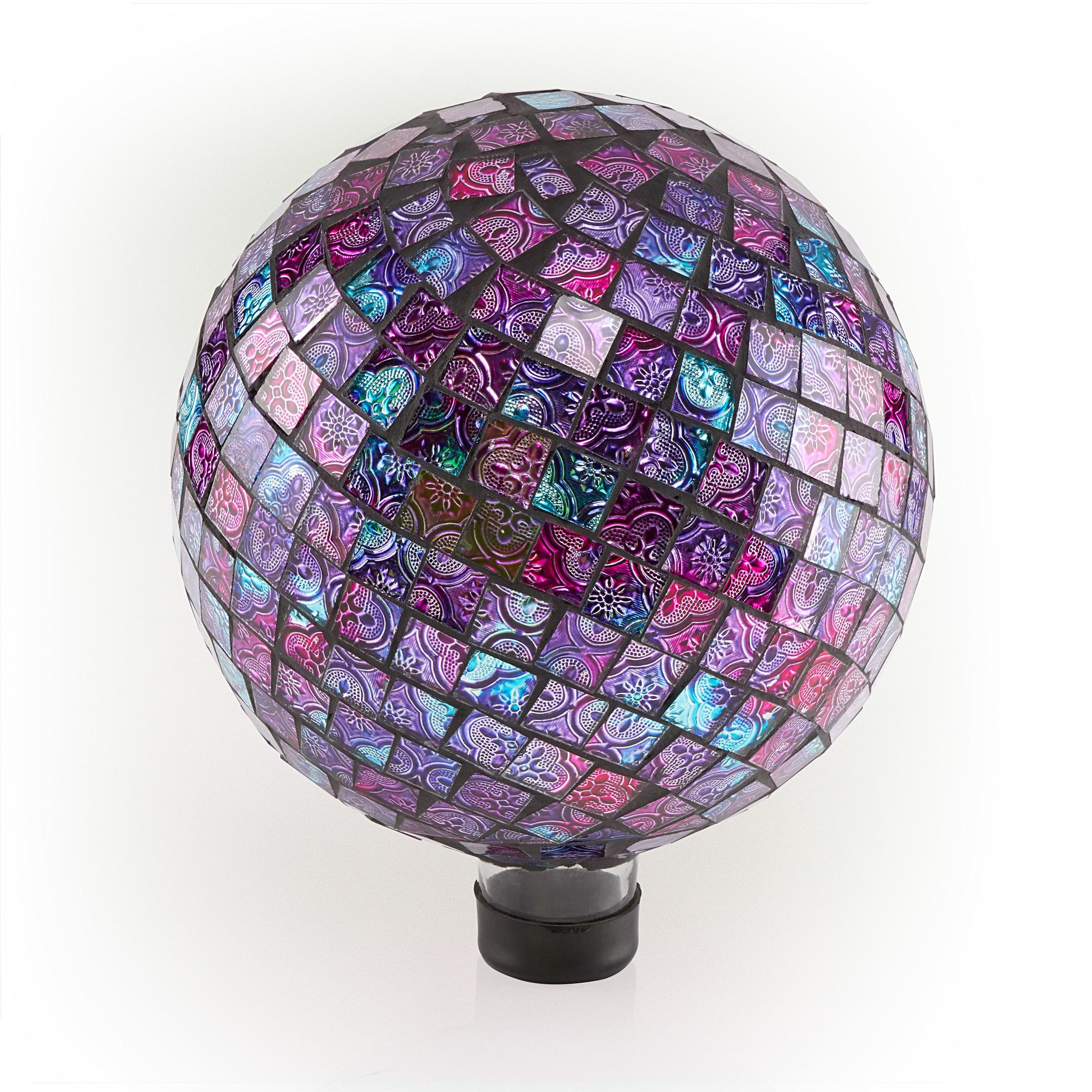 12" x 10" Indoor/Outdoor Embossed Pattern Glass Gazing Globe Purple - Alpine Corporation: Durable Polystone, LED Lights