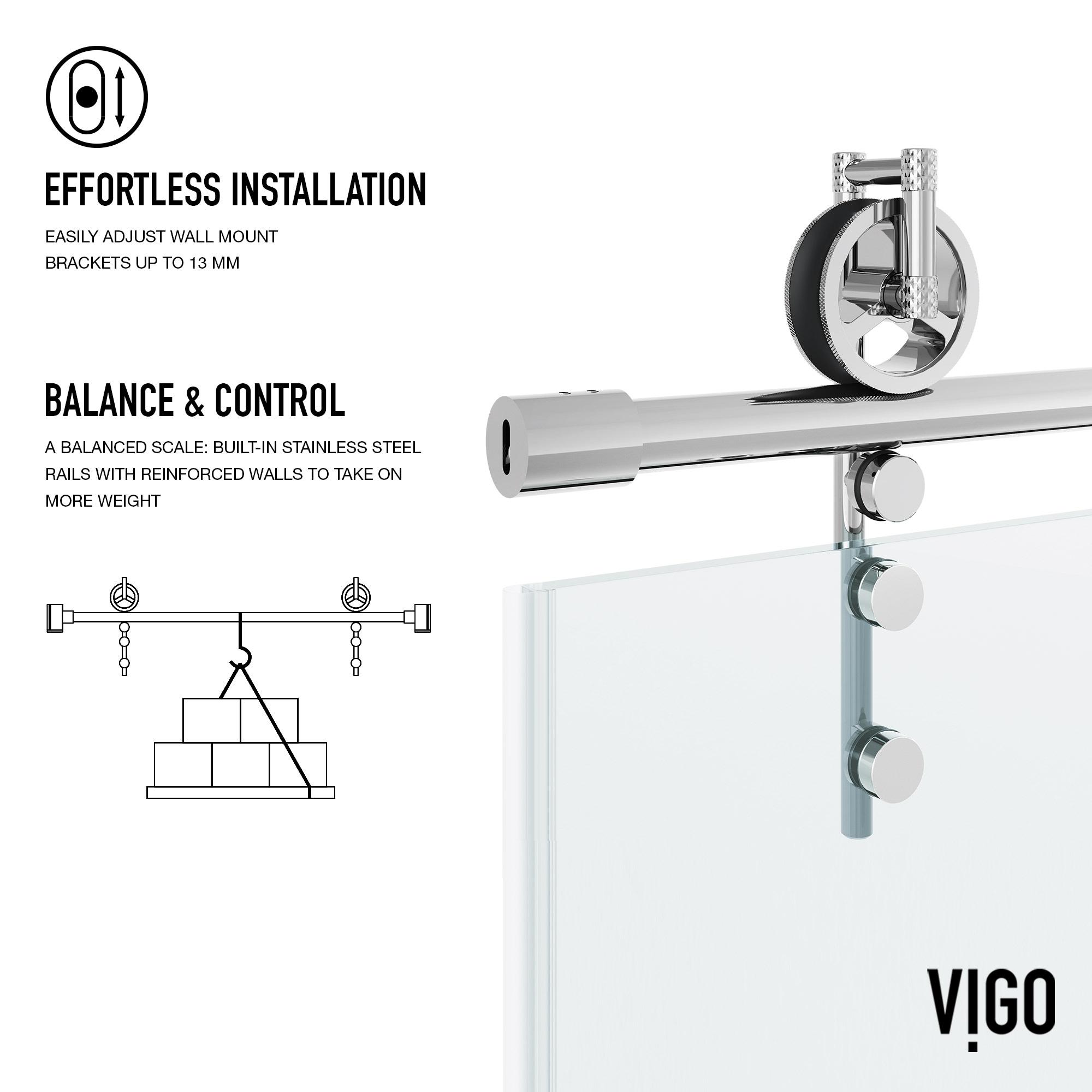 Hamilton 56-60" W x 68" H Sliding Frameless Tub Door with 3/8" Clear Glass