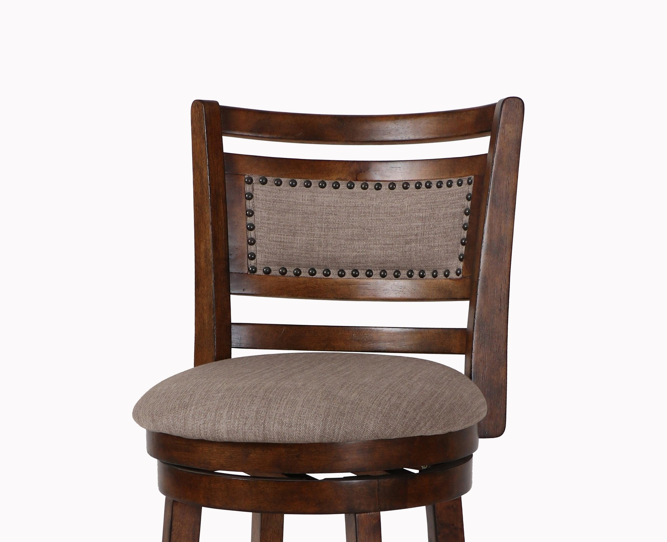 New Classic Furniture, Aberdeen Wood Swivel Bar Stool with Fabric Seat in Dark Brown, Brown