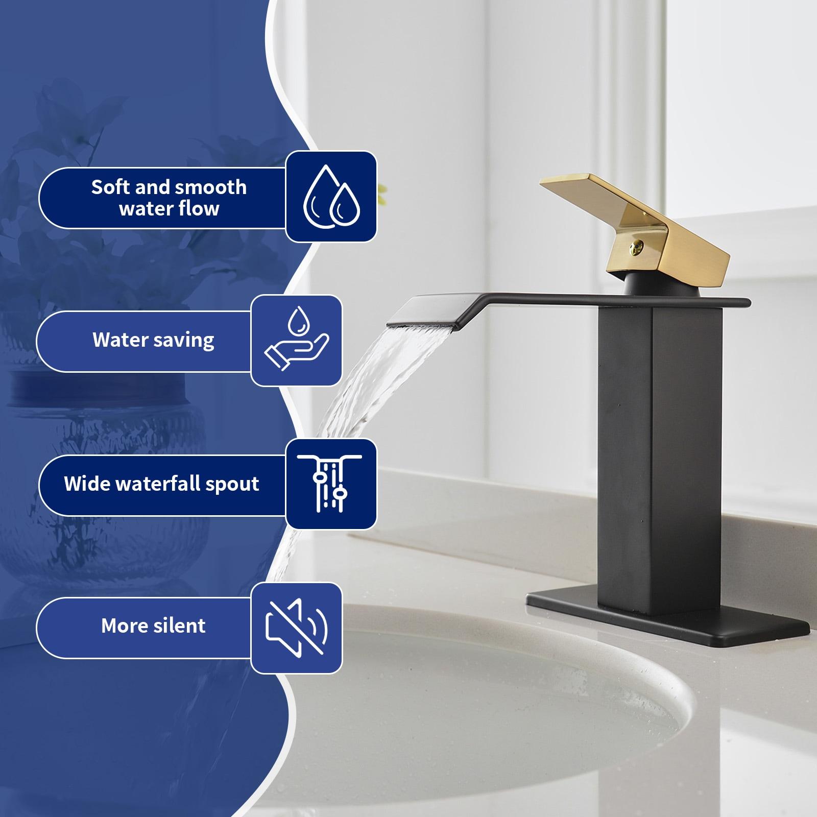 BWE Waterfall Single Hole Single-Handle Low-Arc Bathroom Faucet With Pop-up Drain Assembly