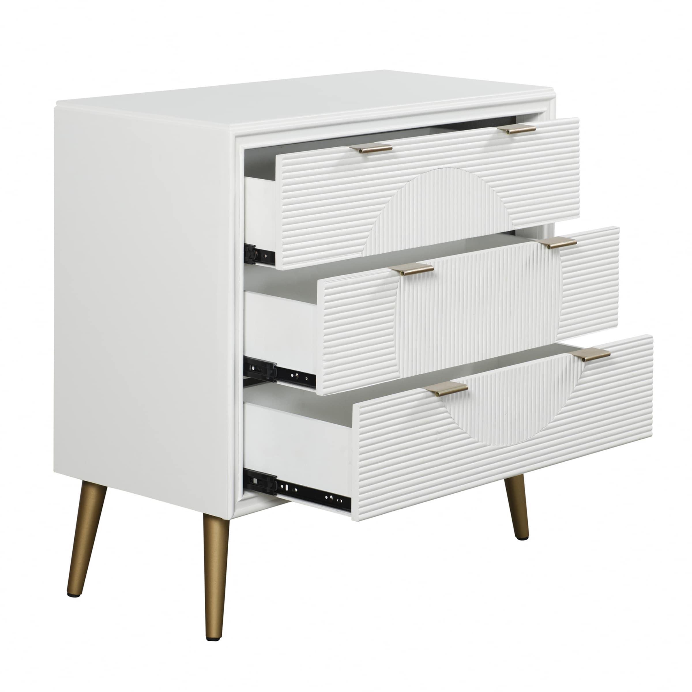 StyleCraft Milo 3 Drawer Chest White/Copper: MDF Baby Dresser, Painted Finish, No Tools Assembly