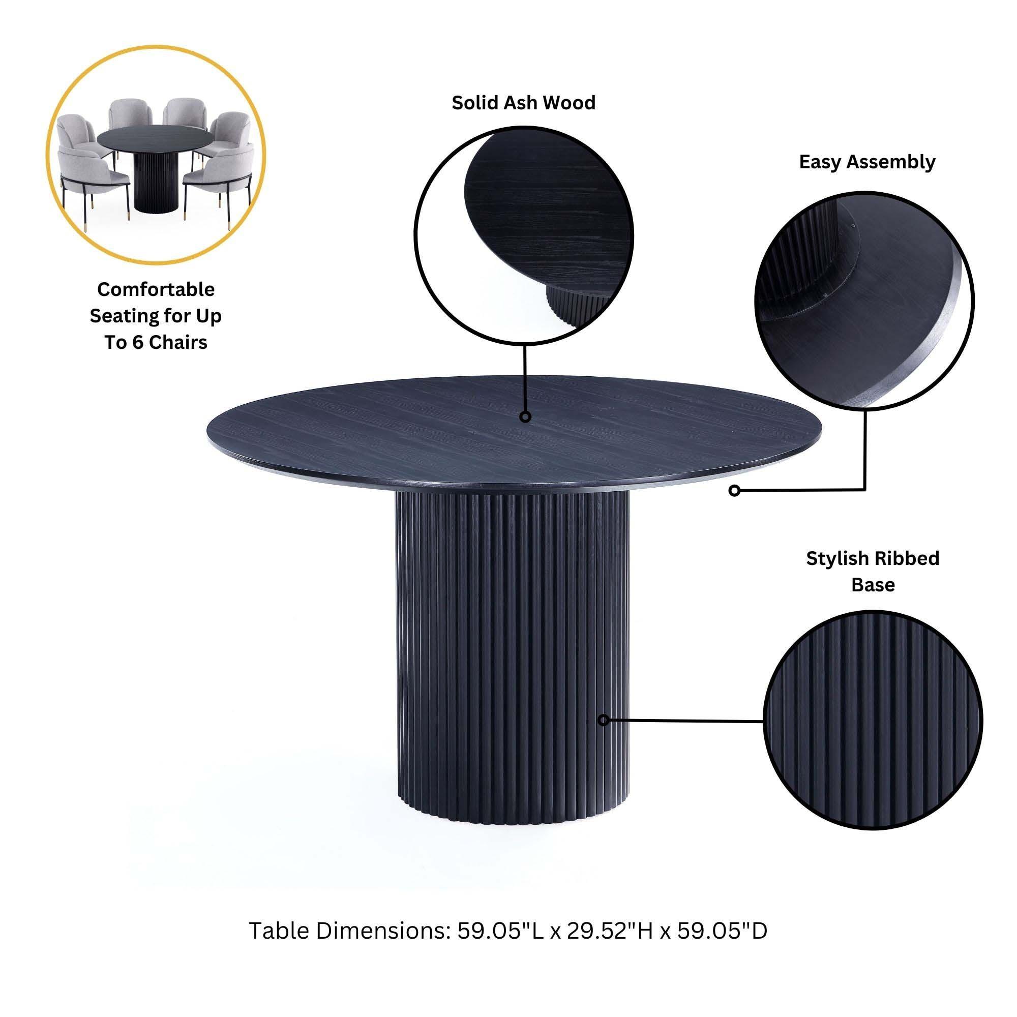 Manhattan Comfort 7pc 59.05" Hathaway and Flor Round Dining Set Black/Gray: Upholstered Chairs, Ash Wood Frame