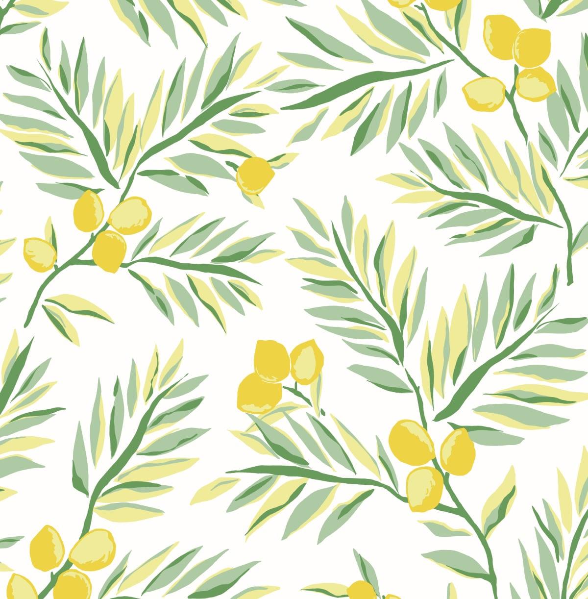 Lemon Branch Yellow and Green Peel and Stick Wallpaper