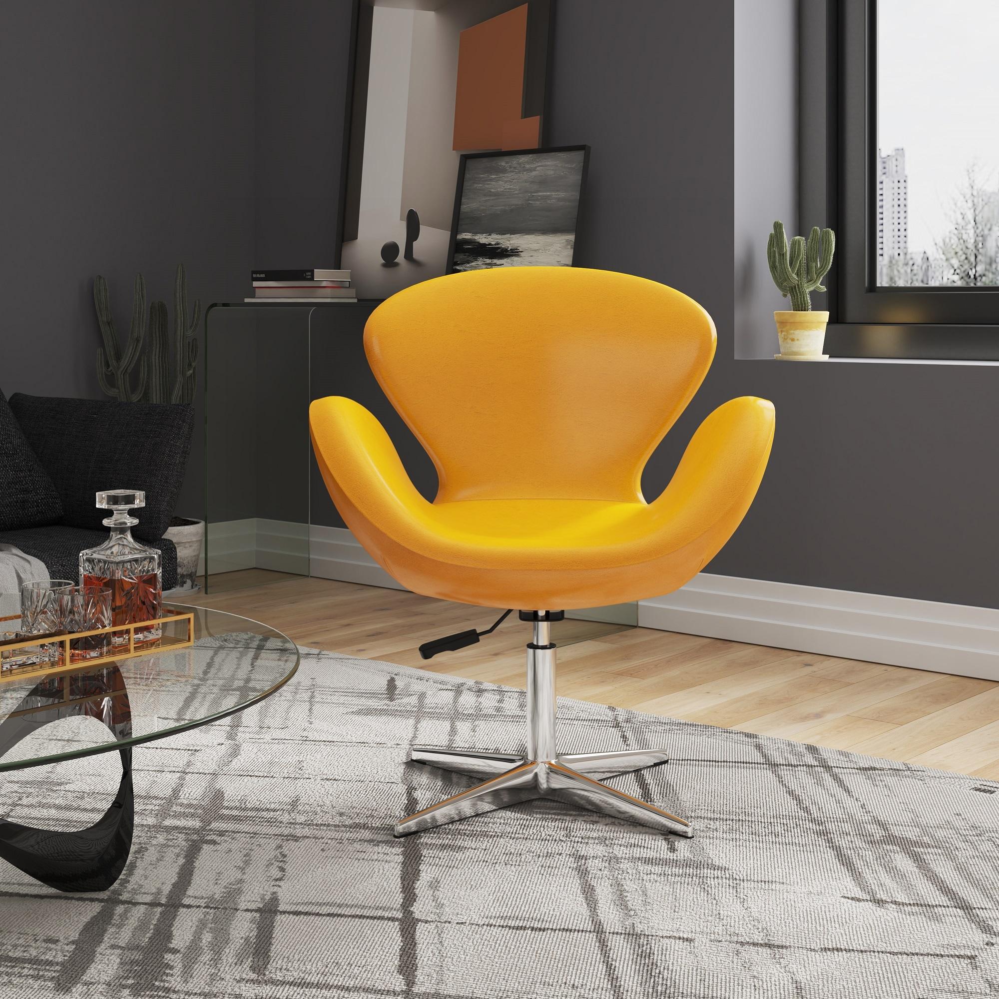 Raspberry Faux Leather Adjustable Swivel Chair Yellow - Manhattan Comfort: Retro Chic, Steel Cross Legs, 39.4" Height