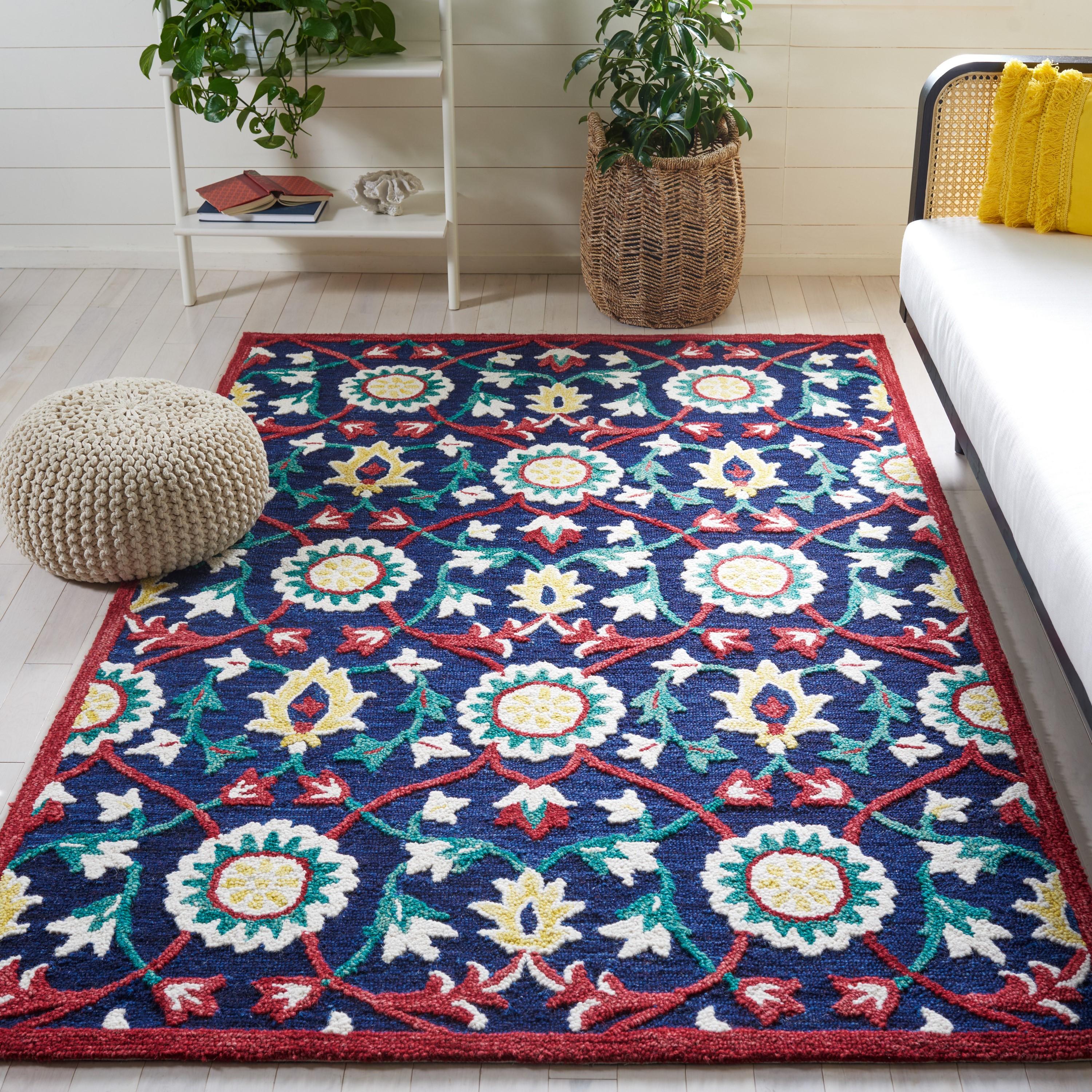 Blossom BLM564 Hand Tufted Area Rug - Navy/Red - 8'x10' - Safavieh.