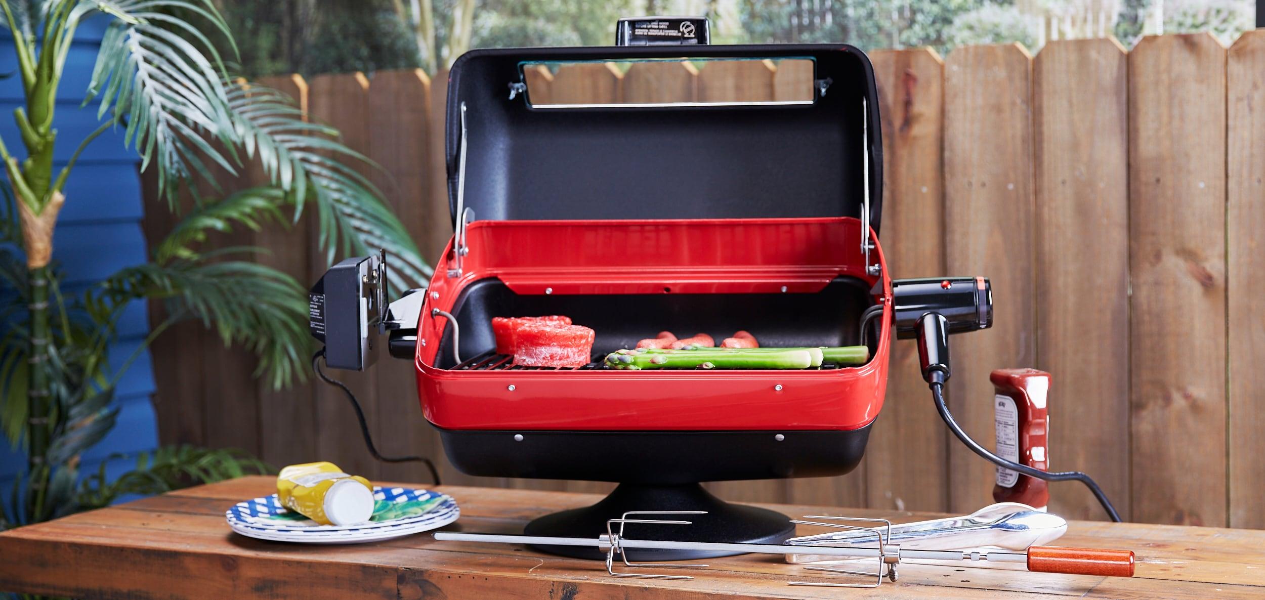 Americana Black and Red Electric Rotisserie Tabletop Grill