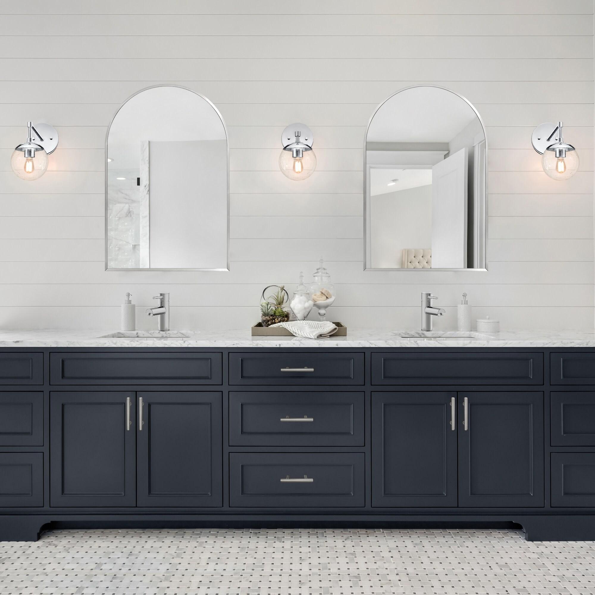 Maeve Arched Wall Accent Mirror – 36-Inch H X 24-Inch L, Modern Metal Framed – Living Room, Bedroom, Bathroom Vanity Mirror – Silver – Design House, 596726-SLV