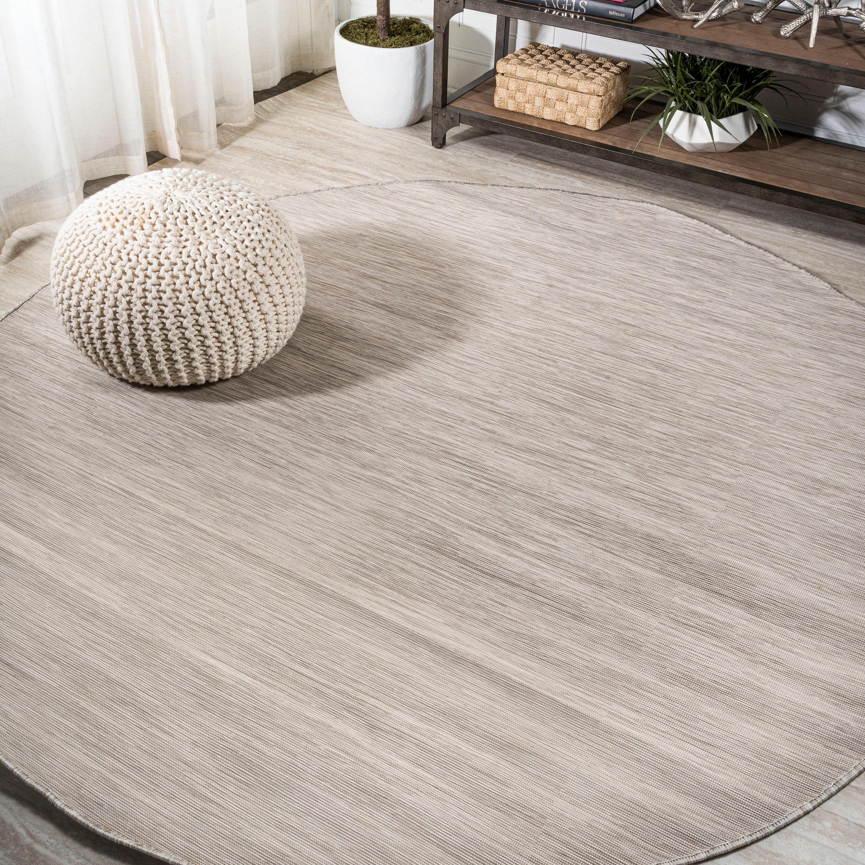 6' round Ethan Modern Flatweave Solid  Area Rug, Light Gray - JONATHAN Y