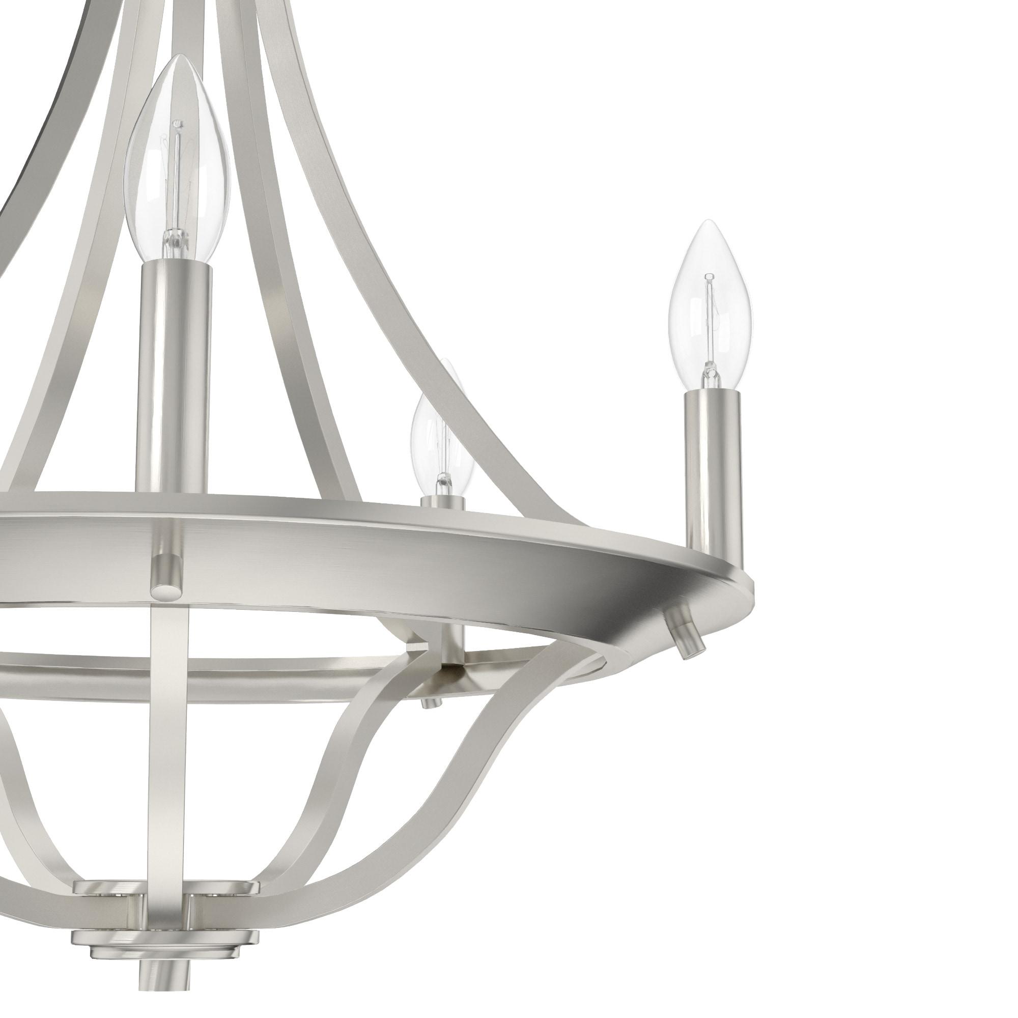 Hunter - Perch Point 5-light Brushed Nickel, Medium Size Chandelier, Dimmable, Casual Style, Empire Shaped, for Bedrooms, Kitchens, Dining, Living Rooms - 19425