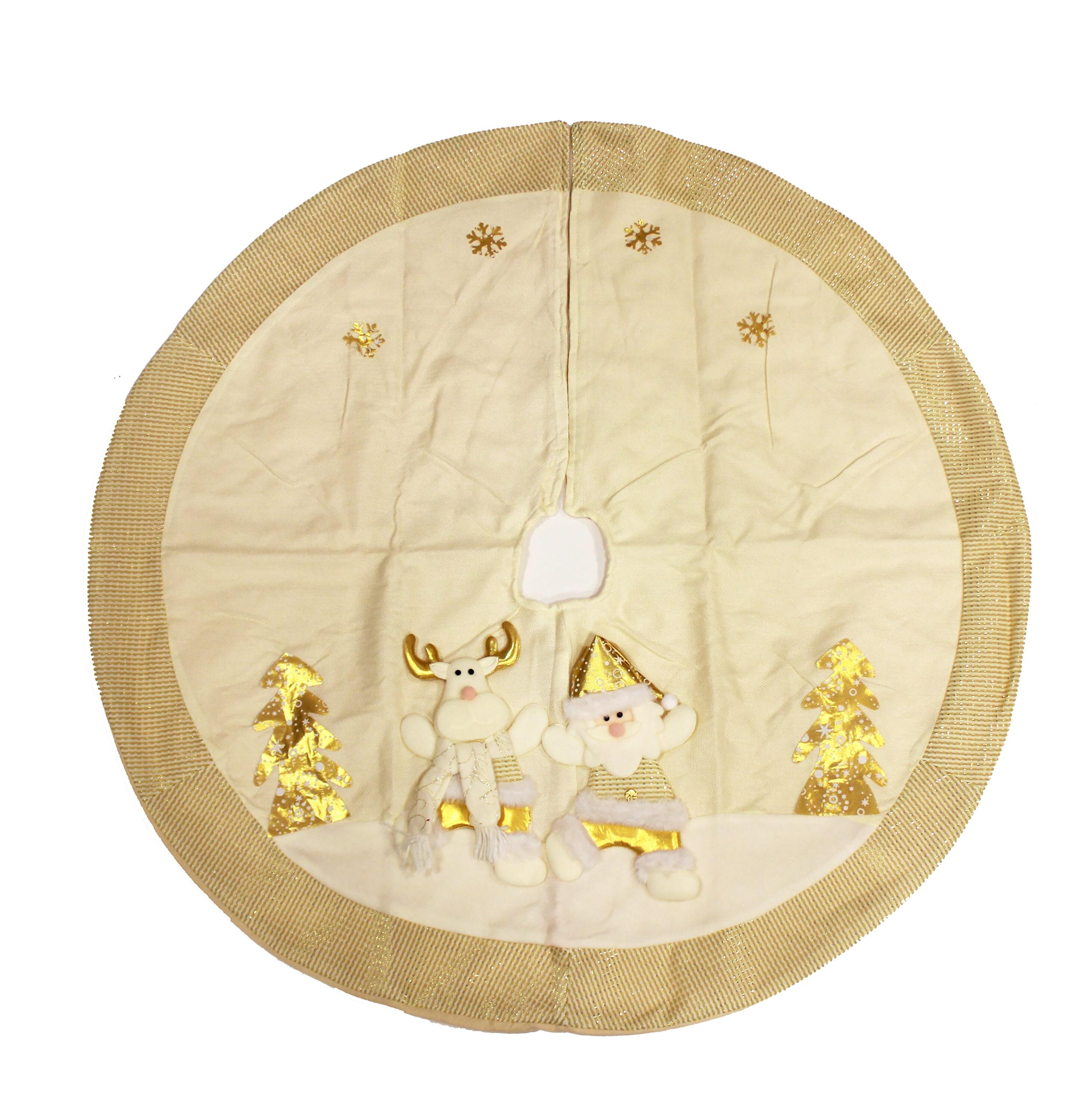 40" Beige and Gold Embroidered Christmas Tree Skirt