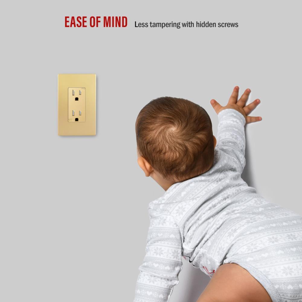 ENERLITES Elite Series Screwless Decorator Wall Plate, Child Safe Outlet Cover, Gloss Finish, Standard Size 1-Gang, Unbreakable Polycarbonate Thermoplastic, Gold