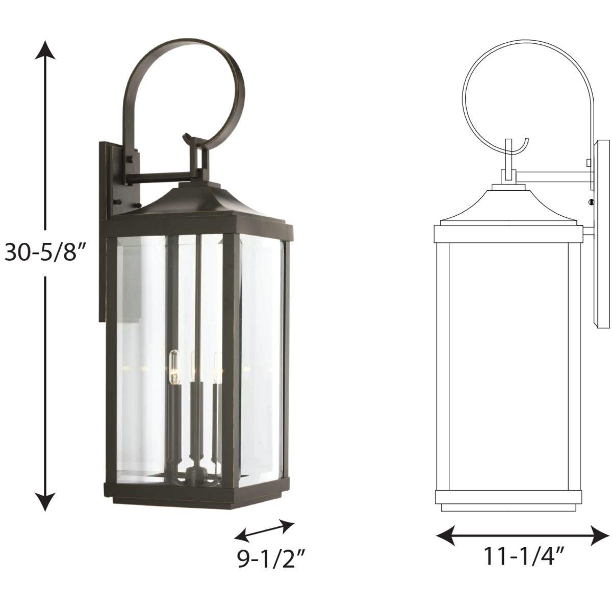 Progress Lighting Gibbes Street 3-Light Wall Lantern in Antique Bronze with Clear Beveled Glass Shade