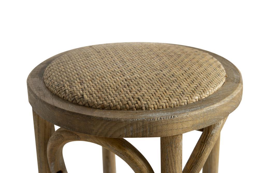 Rae Rattan Seat Backless Counter Height Barstool Ratten - Linon: Elm Wood, Natural Fiber, 30.5" High