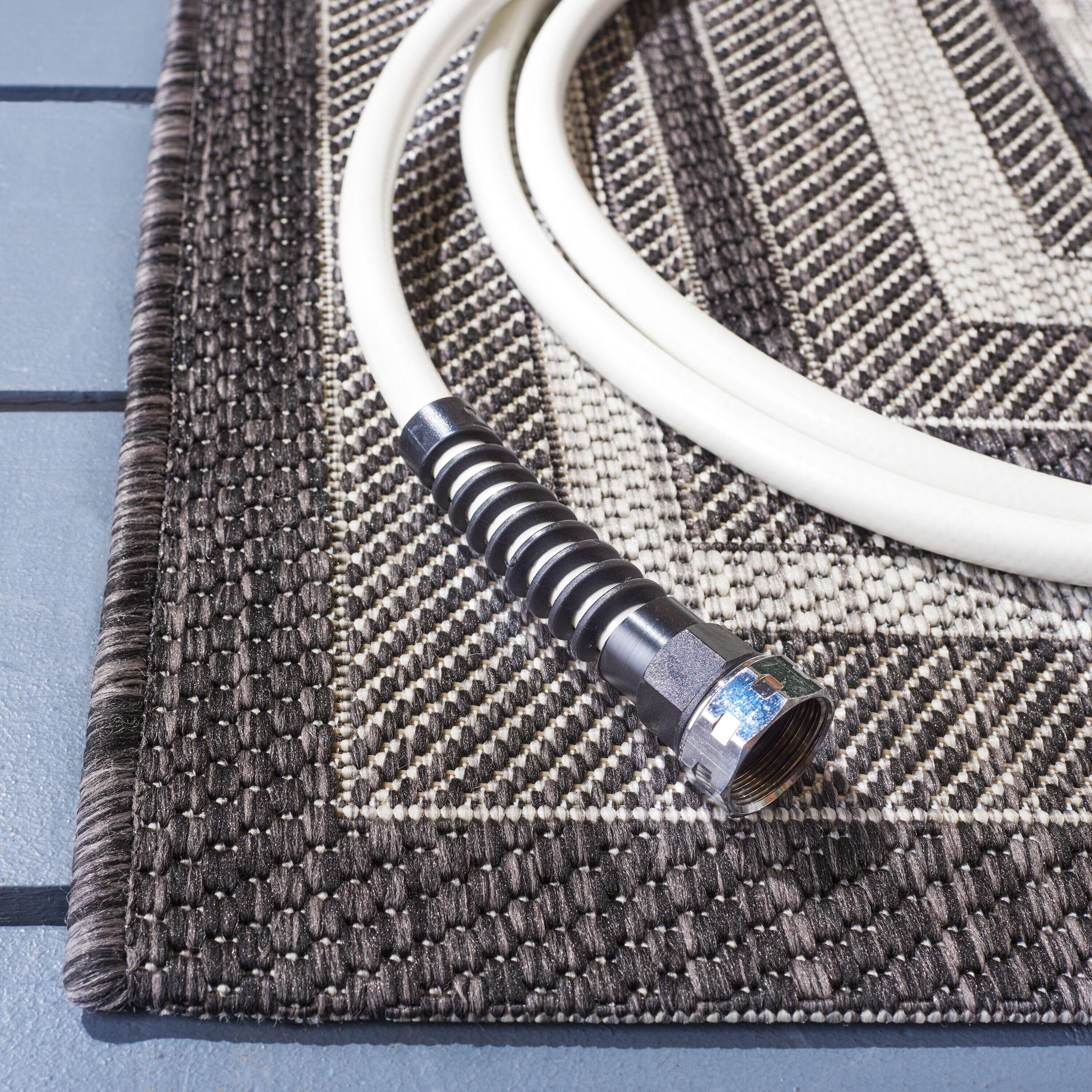 Courtyard CY8475 Power Loomed Indoor and Outdoor Area Rug - Light Grey/Black - 6'7"x6'7" - Safavieh
