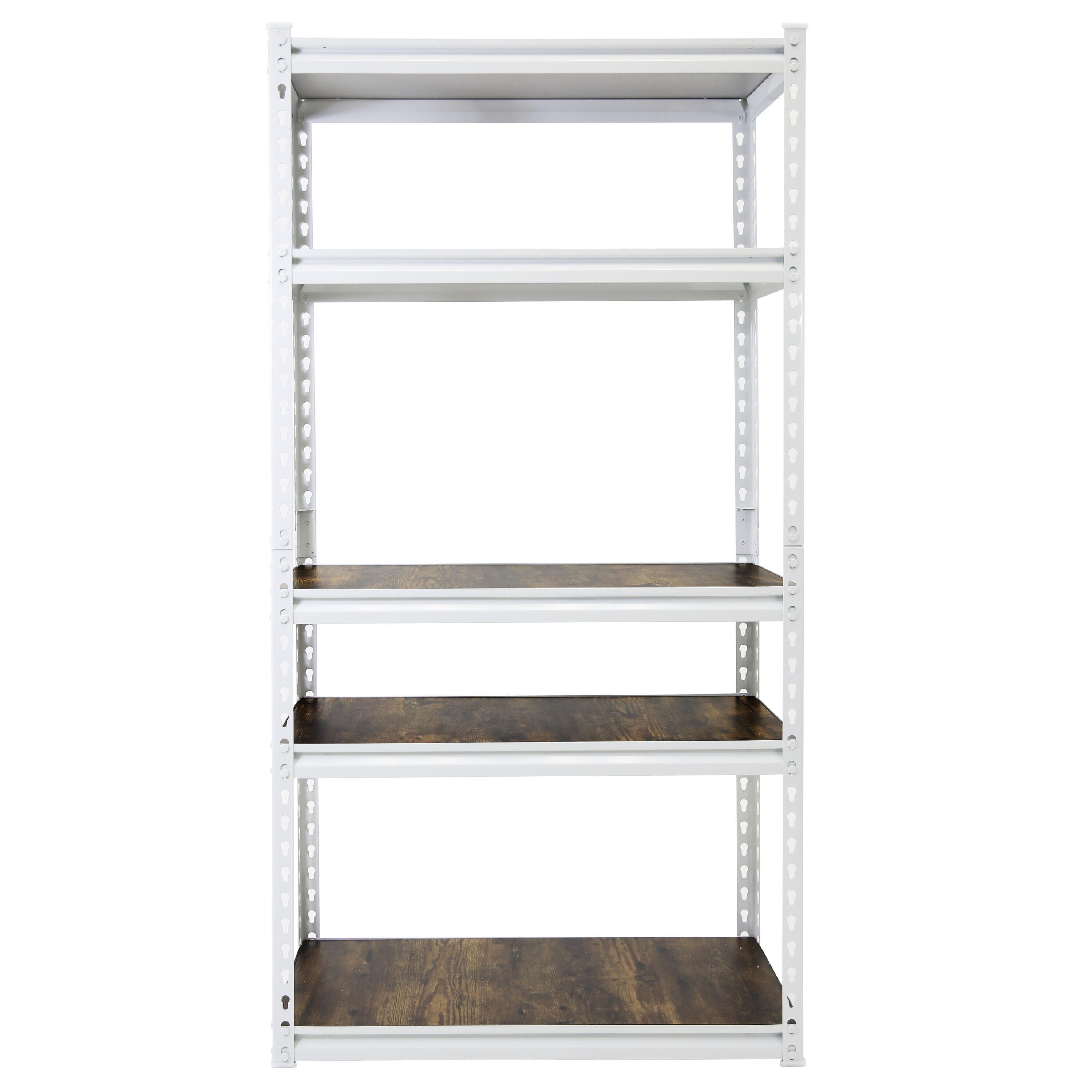 King's Rack 5-Tier Metal Boltless Storage Shelving in White/Wooden
