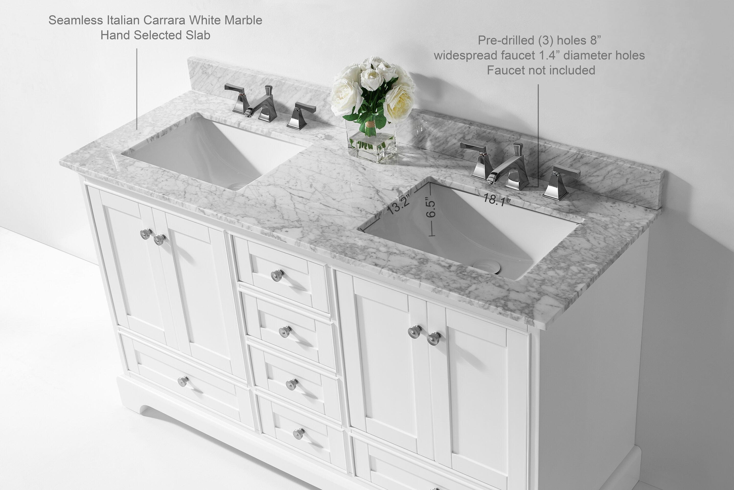 Audrey 60 in. Bath Vanity Set in White with Italian Carrara White Marble Vanity top and White Undermount Basin