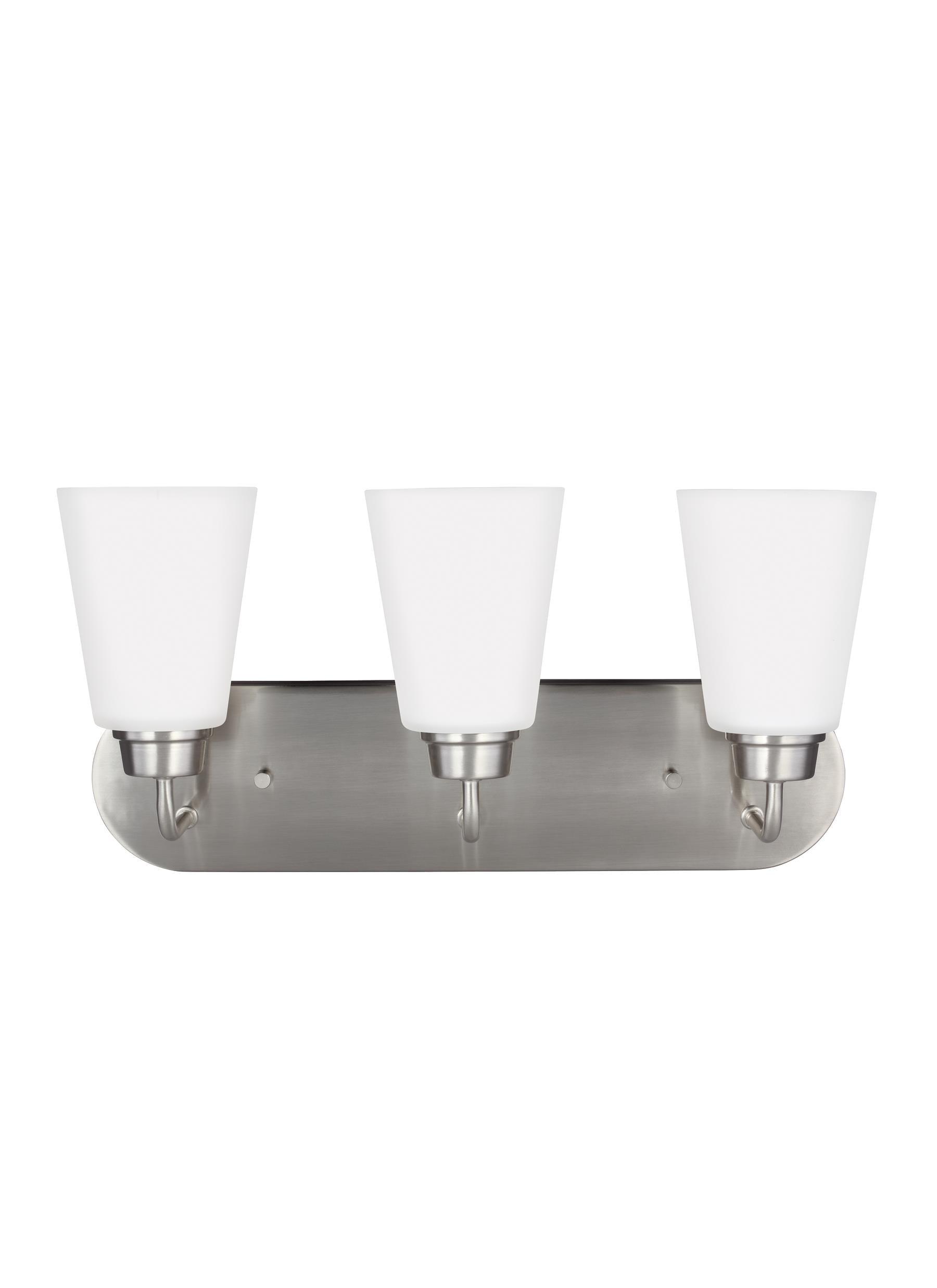Kerrville 18 in. 3-Light Brushed Nickel Traditional Transitional Bathroom Vanity Light with Satin Etched Glass Shades