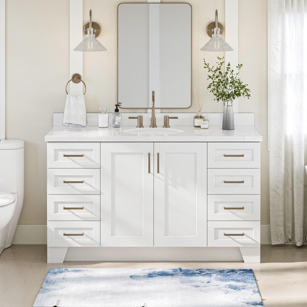 White Freestanding Single Bathroom Vanity with Quartz Top