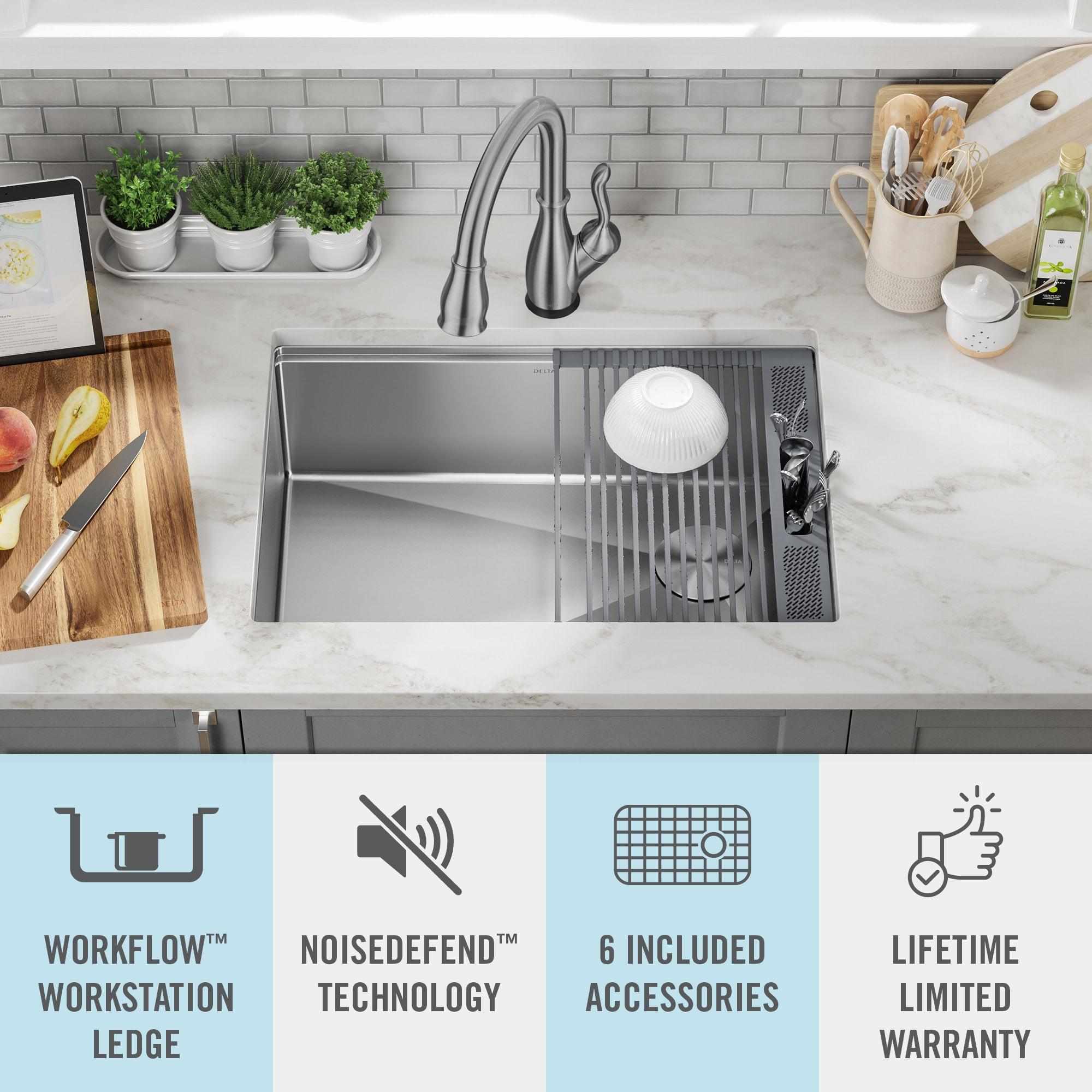 Delta Lorelai Workstation Kitchen Sink Undermount Stainless Steel Single Bowl with WorkFlow™ Ledge