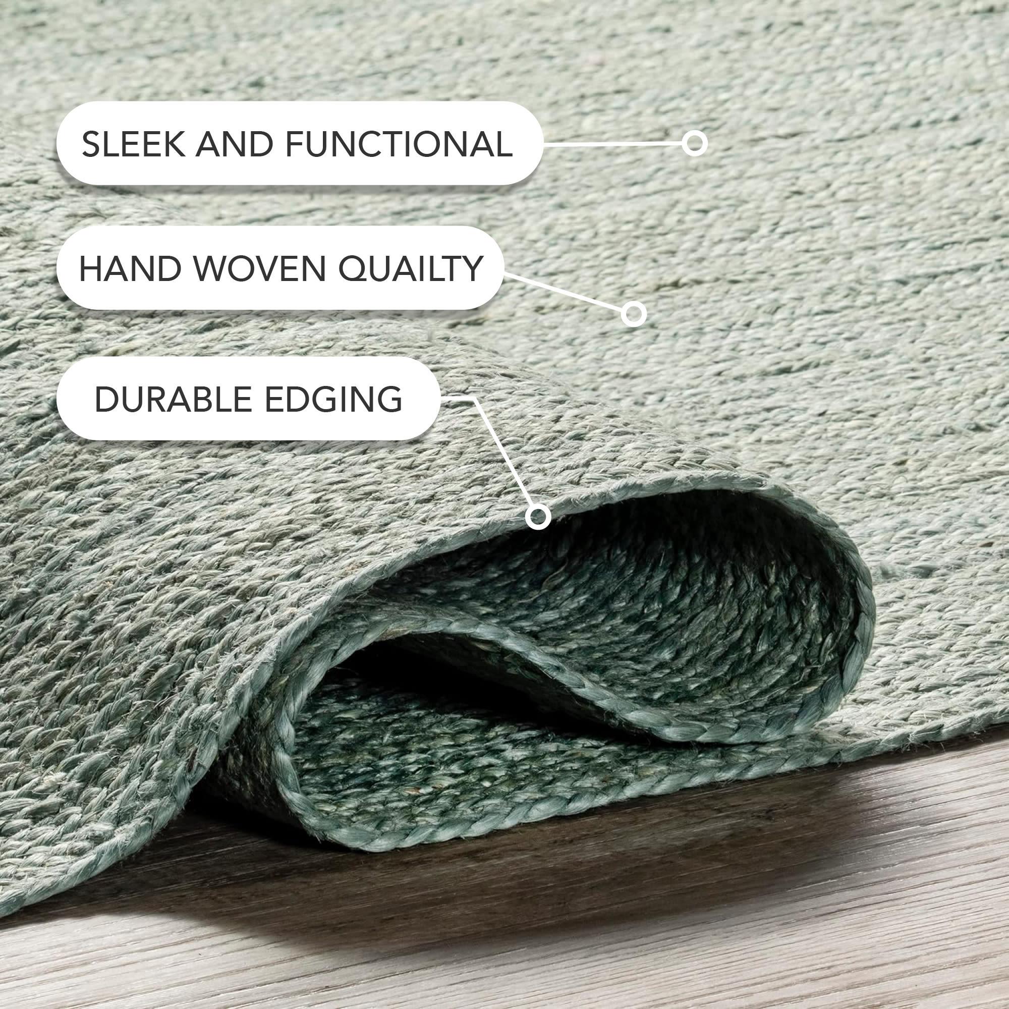 Nuloom 6x9 Rigo Jute Hand Woven Area Rug, Green, Solid Farmhouse Design, Natural Fiber Bedroom, Living Room, Kitchen