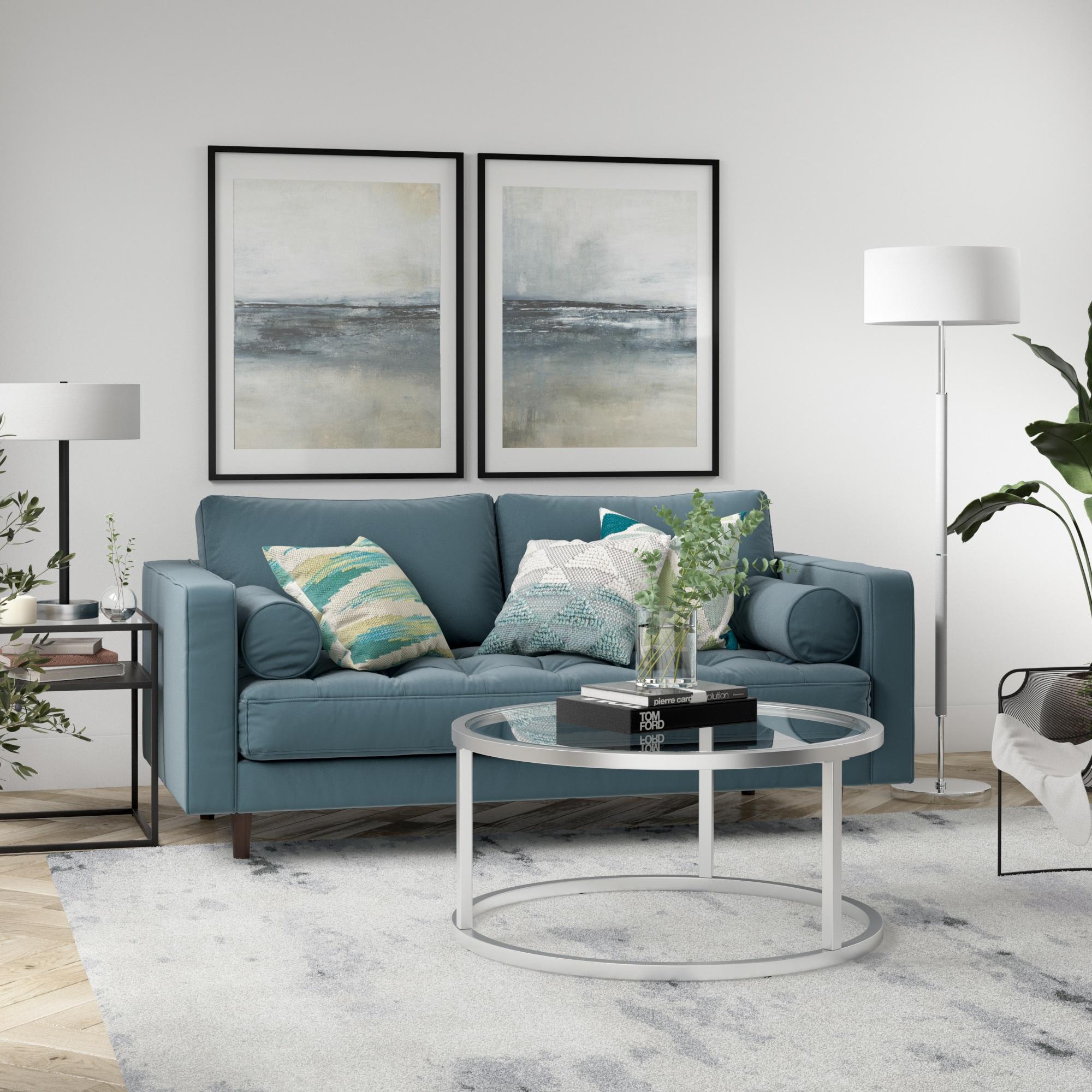 Evelyn&Zoe Simone 2-Light Floor Lamp with Fabric Shade, Cool Gray/Polished Nickel/White